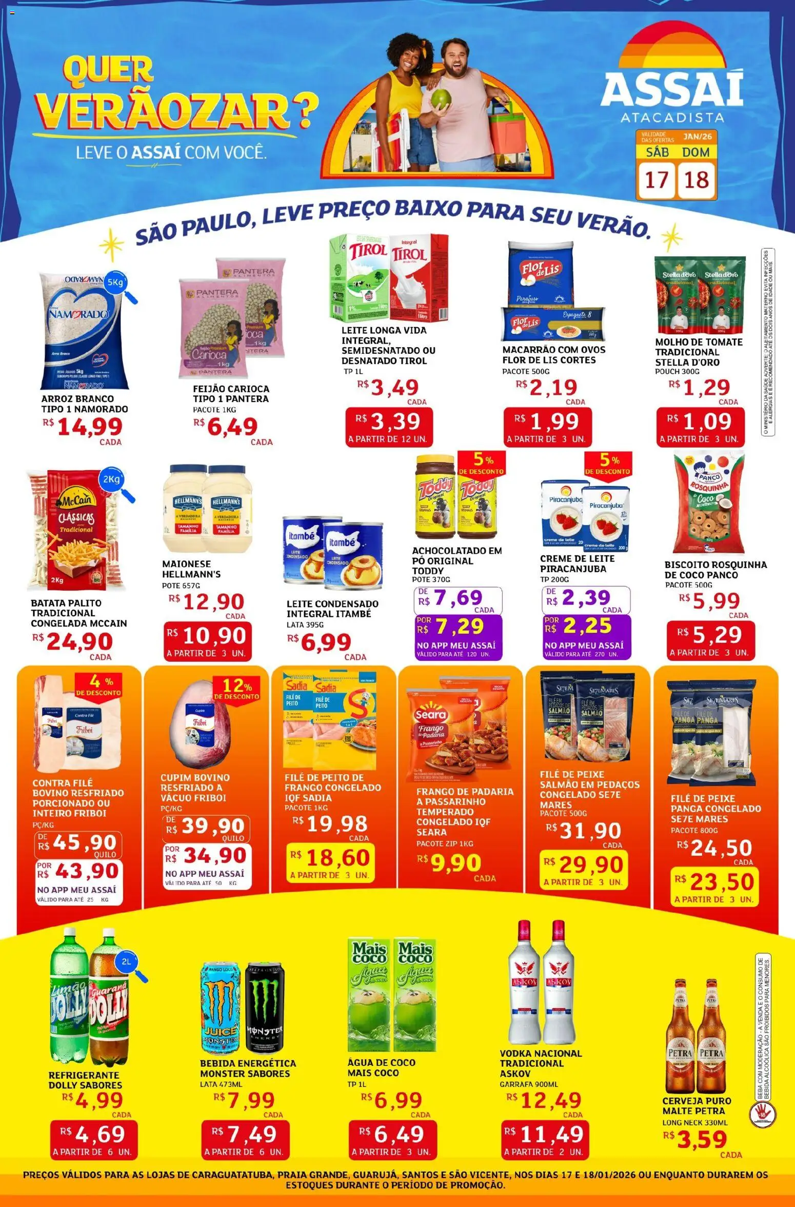 Assaí Atacadista Folheto - válido de 17.01.2026 | Página: 1 | Produtos: Espaguete, Pó, Ovos, Vodka