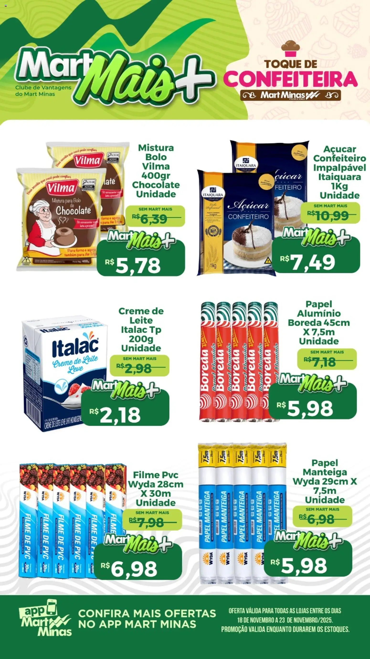 Mart Minas Folheto - válido de 18.11.2025 | Página: 2 | Produtos: Leite, Manteiga, Açúcar, Creme de leite
