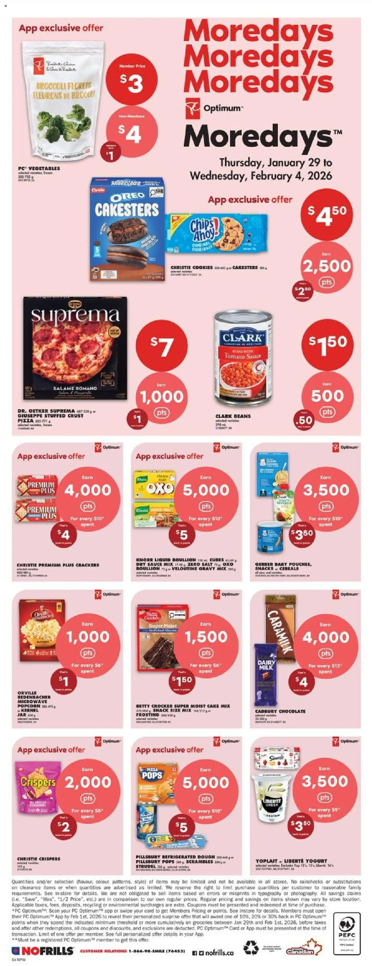 No Frills flyer valid from 29.01.2026 | Page: 4 | Products: Cereals, Cookies, PC, Milk