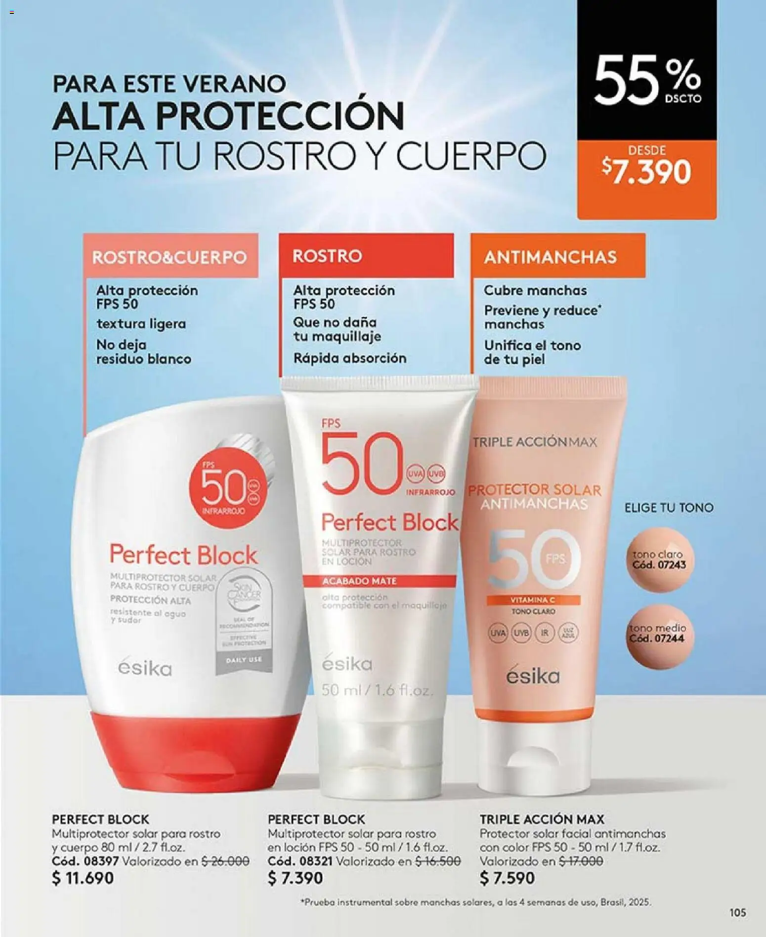 Catálogo Ésika Campaña 2 │ válido desde el 15.01.2026 | Página: 105 | Productos: Loción, Mate, Protector solar, Sobre