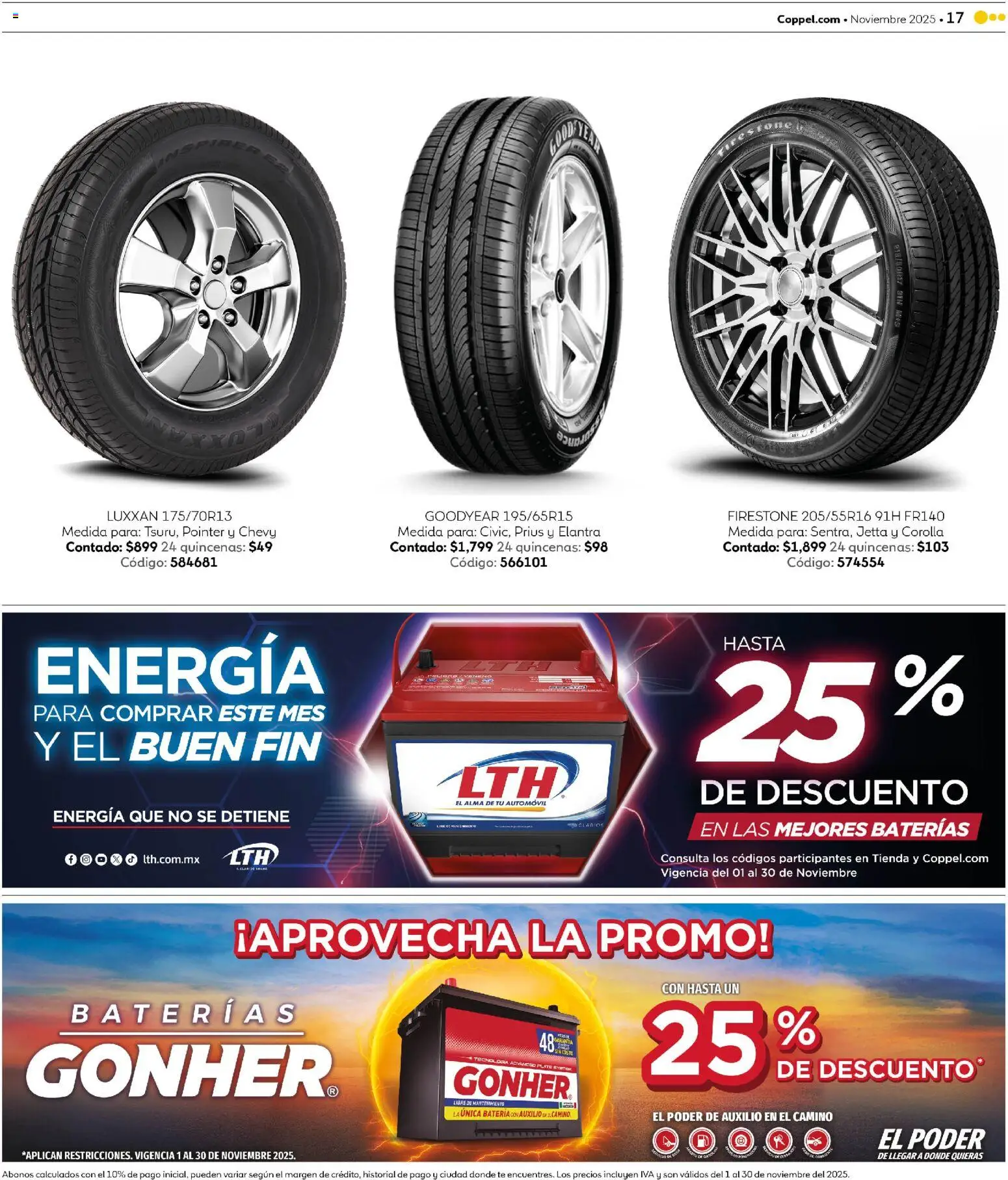 Nuevas ofertas de Coppel válidas en toda la República Mexicana desde el 01.11.2025. ¡Encuentra las mejores ofertas en Coppel Buen Fin! | Página: 17 | Productos: Batería