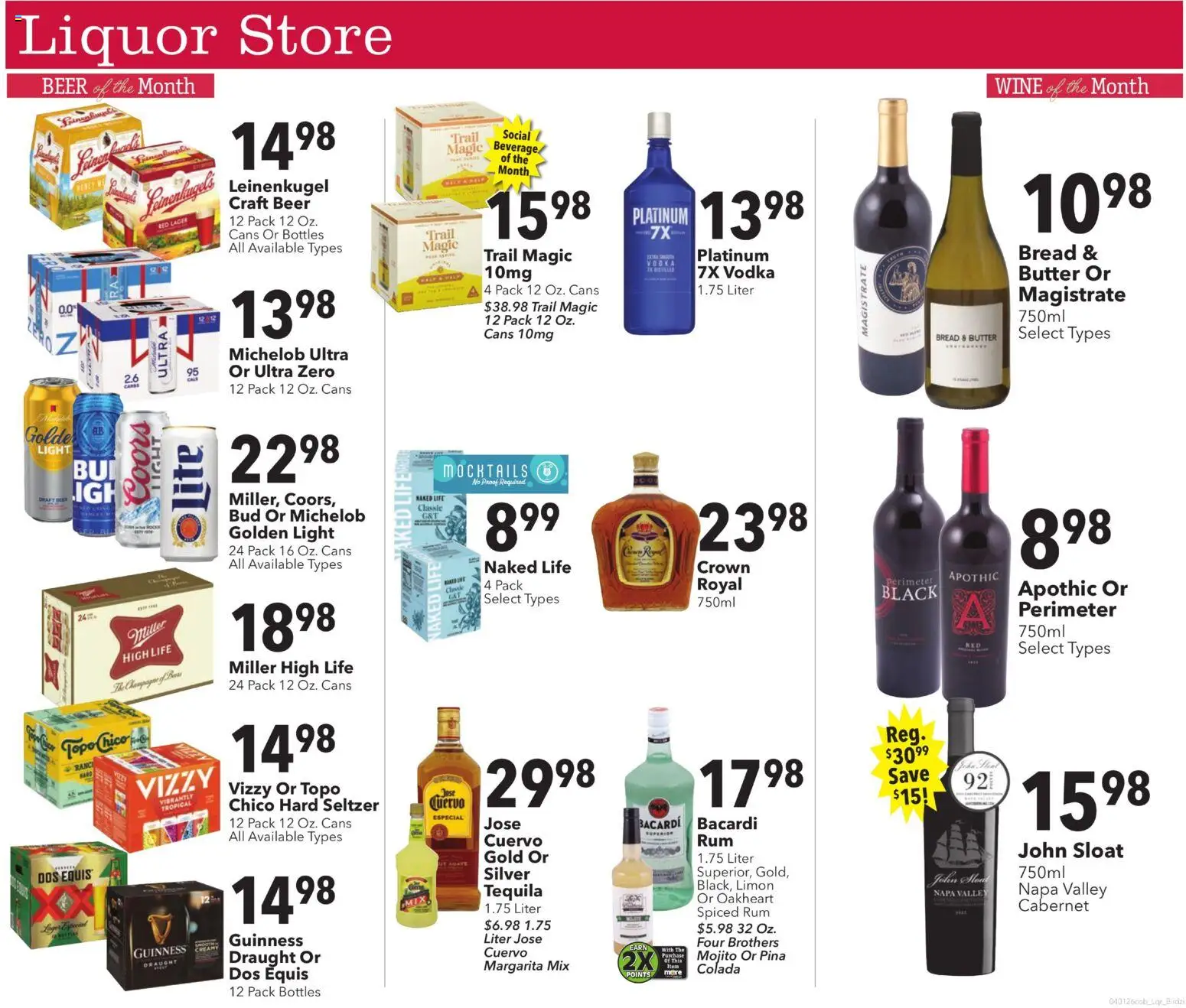 Coborn's Liquor Store - valid from 01.04.2026 | Page: 1 | Products: Butter, Bread, Wine, Vodka