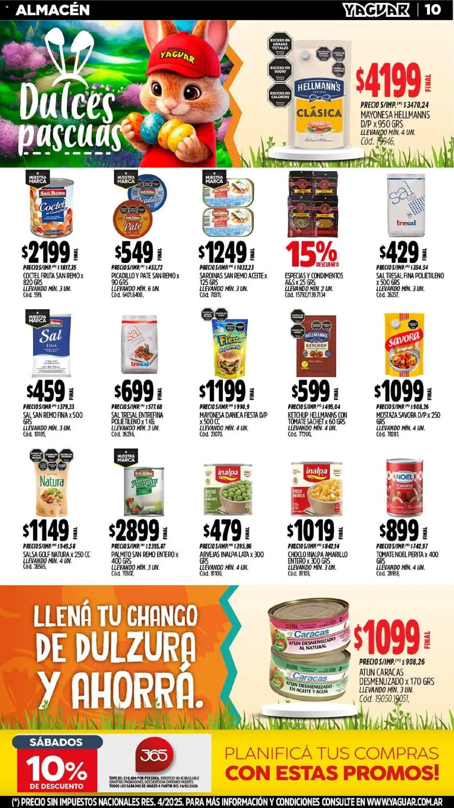 Yaguar - Oferta Semanal Córdoba │ válido desde el 16.03.2026 | Página: 10 | Productos: Choclo, Tomate, Salsa Golf, Palmitos