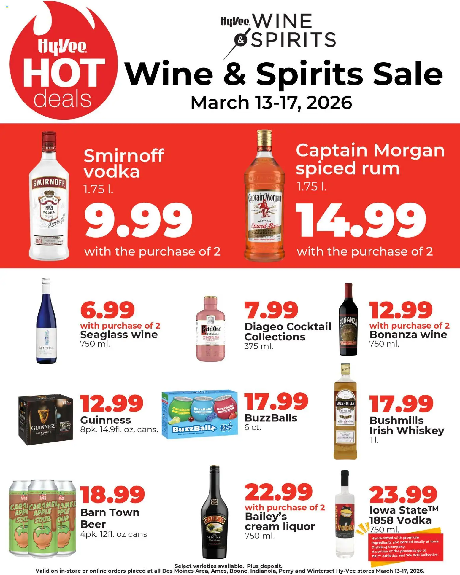 HyVee Wine & Spirits Specials - valid from 13.03.2026 | Page: 1 | Products: Wine, Beer, Cream, Whiskey