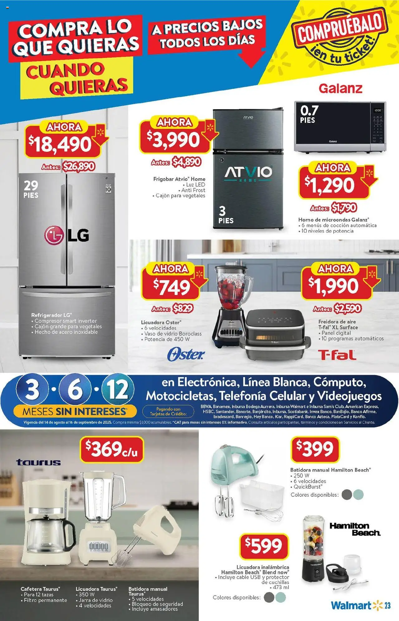 Nuevas ofertas de Walmart válidas en toda la República Mexicana desde el 14.08.2025. ¡Encuentra las mejores ofertas en Walmart - Folleto! | Página: 23 | Productos: Refrigerador, Cable, Frigobar, Freidora