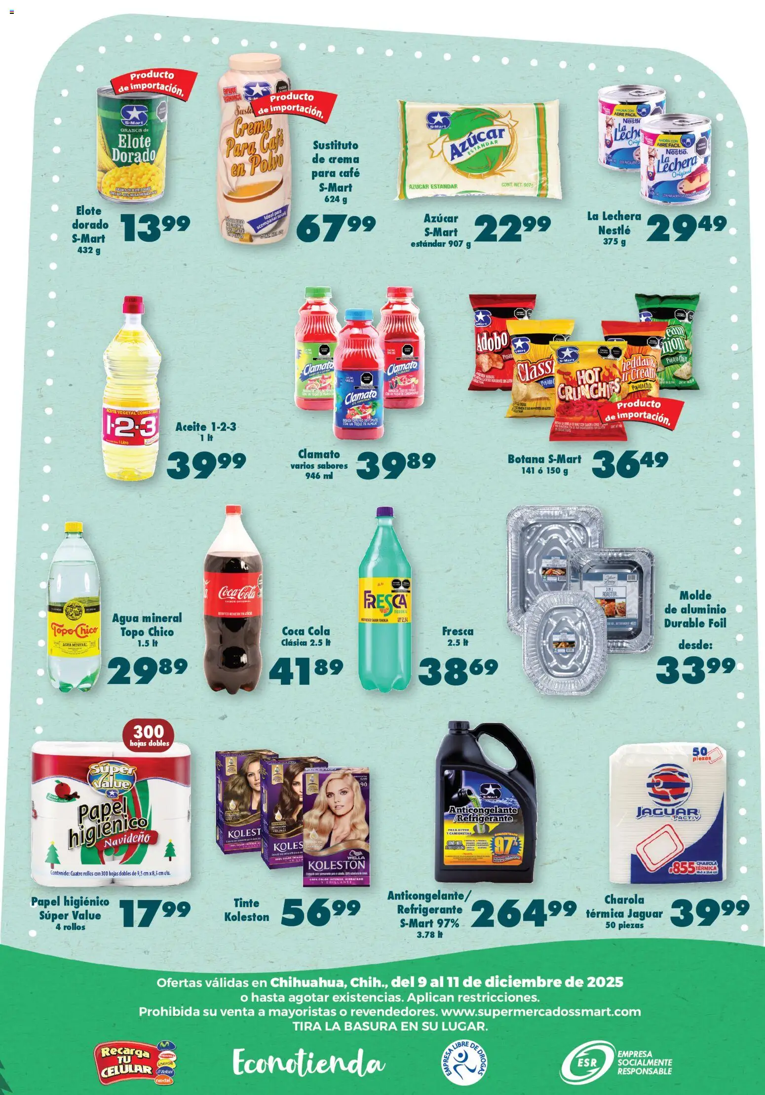 Nuevas ofertas de S-Mart válidas en toda la República Mexicana desde el 09.12.2025. ¡Encuentra las mejores ofertas en S-Mart folleto Chihuahua! | Página: 6 | Productos: Refresco, Agua, Papel higiénico, Polvo