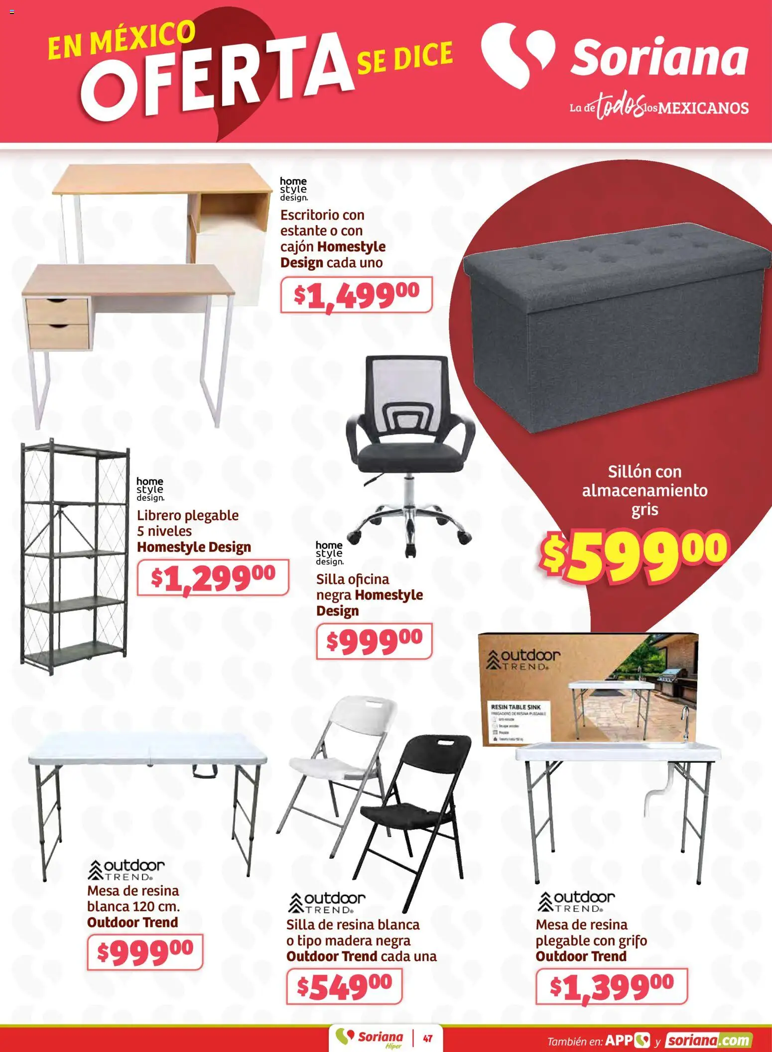 Nuevas ofertas de Soriana válidas en toda la República Mexicana desde el 15.01.2026. ¡Encuentra las mejores ofertas en Soriana folleto! | Página: 47 | Productos: Grifo, Estante, Sillón, Silla