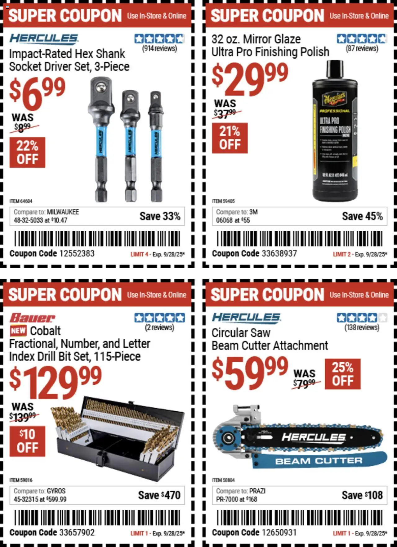 Harbor Freight Weekly Ad - valid from 15.09.2025 | Page: 6 | Products: Saw, Socket, Drill Bit, Cutter