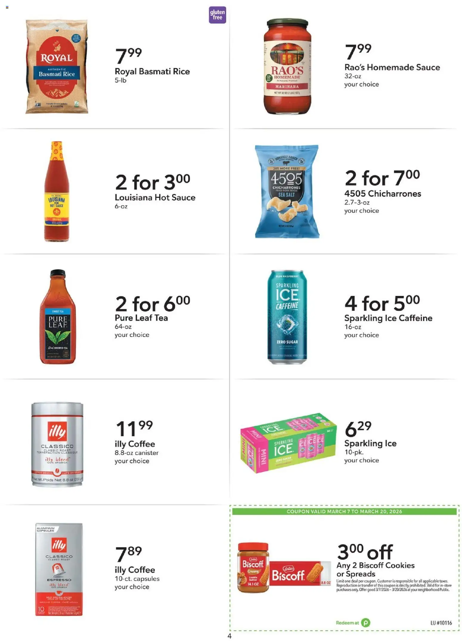 Publix Extra Savings - valid from 07.03.2026 | Page: 4 | Products: Rice, Cookies, Sauce, Sugar