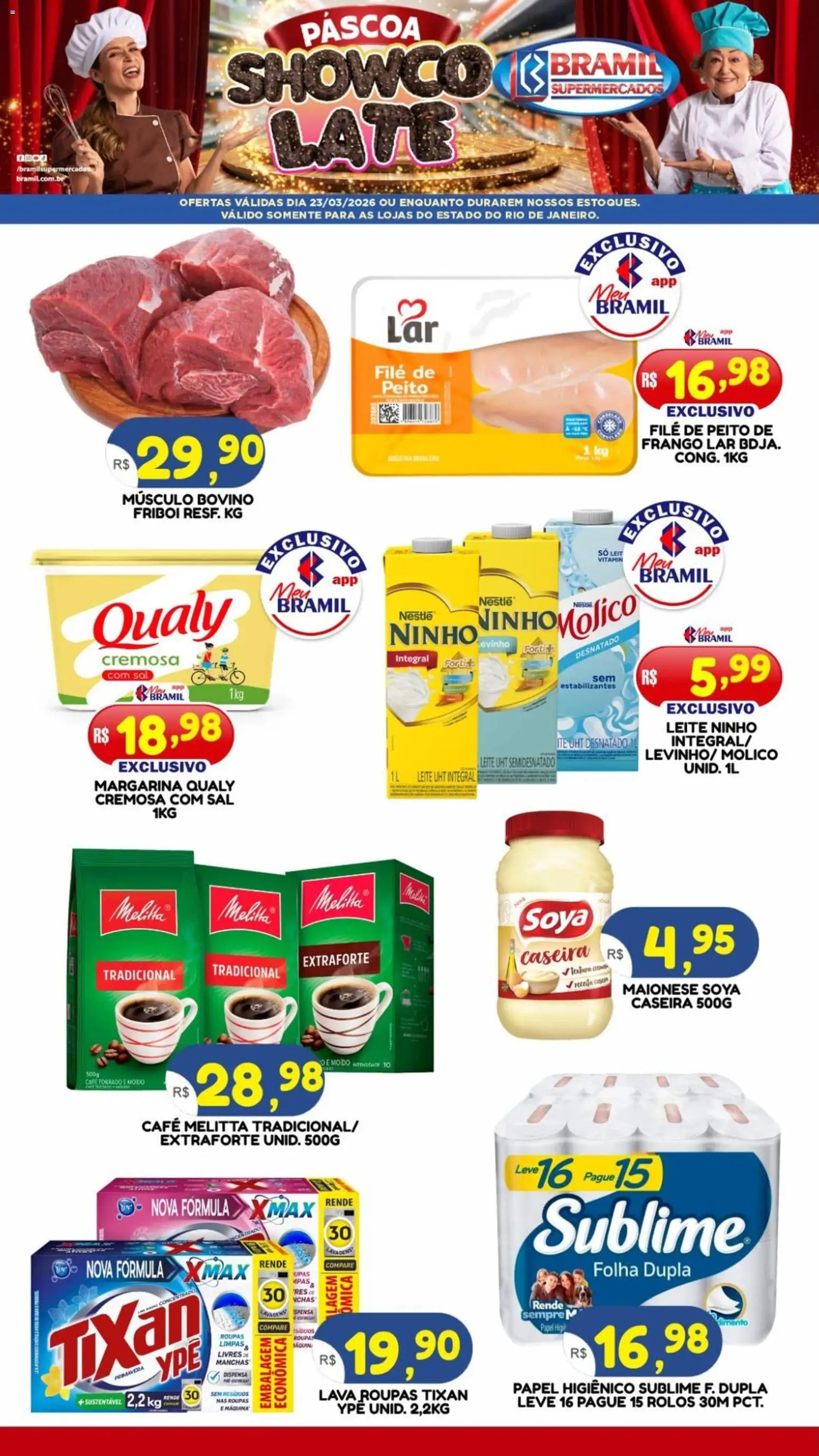 Bramil Supermercados Folheto - válido de 23.03.2026 | Página: 1 | Produtos: Leite, Café, Frango, Maionese