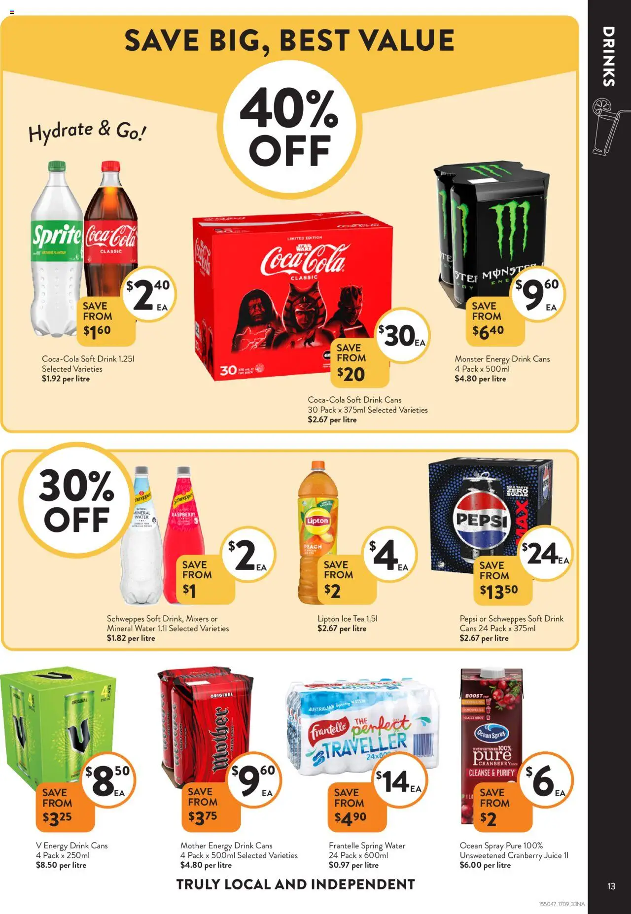 Foodworks catalogue - valid from 17.09.2025 | Page: 13 | Products: Juice, Pepsi, Peach, Raspberry