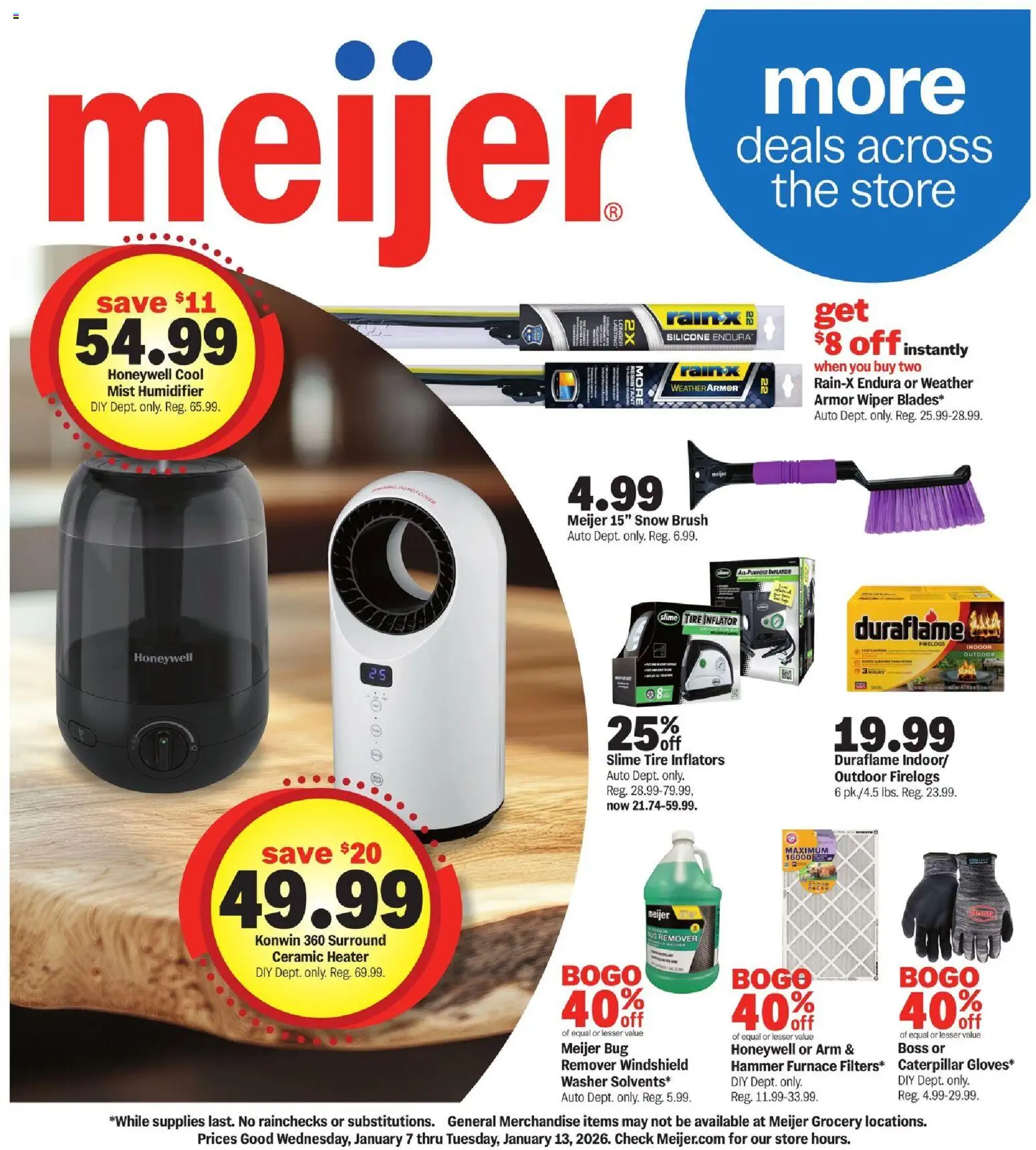 Meijer More Deals Across the Store - valid from 07.01.2026 | Page: 1 | Products: Tire, Brush, Wiper, Inflators
