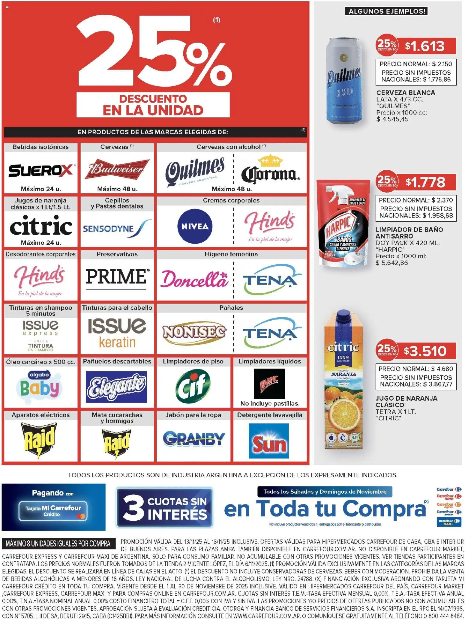 Carrefour ofertas │ válido desde el 13.11.2025 | Página: 8 | Productos: Baño, Shampoo, Jugo, Pañales