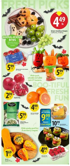 Preview of Save on foods weekly flyer / circulaire from shop Save on foods valid from 23.10.2025 | Page: 4 | Products: Strawberries, Kiwi, Salad, Oranges