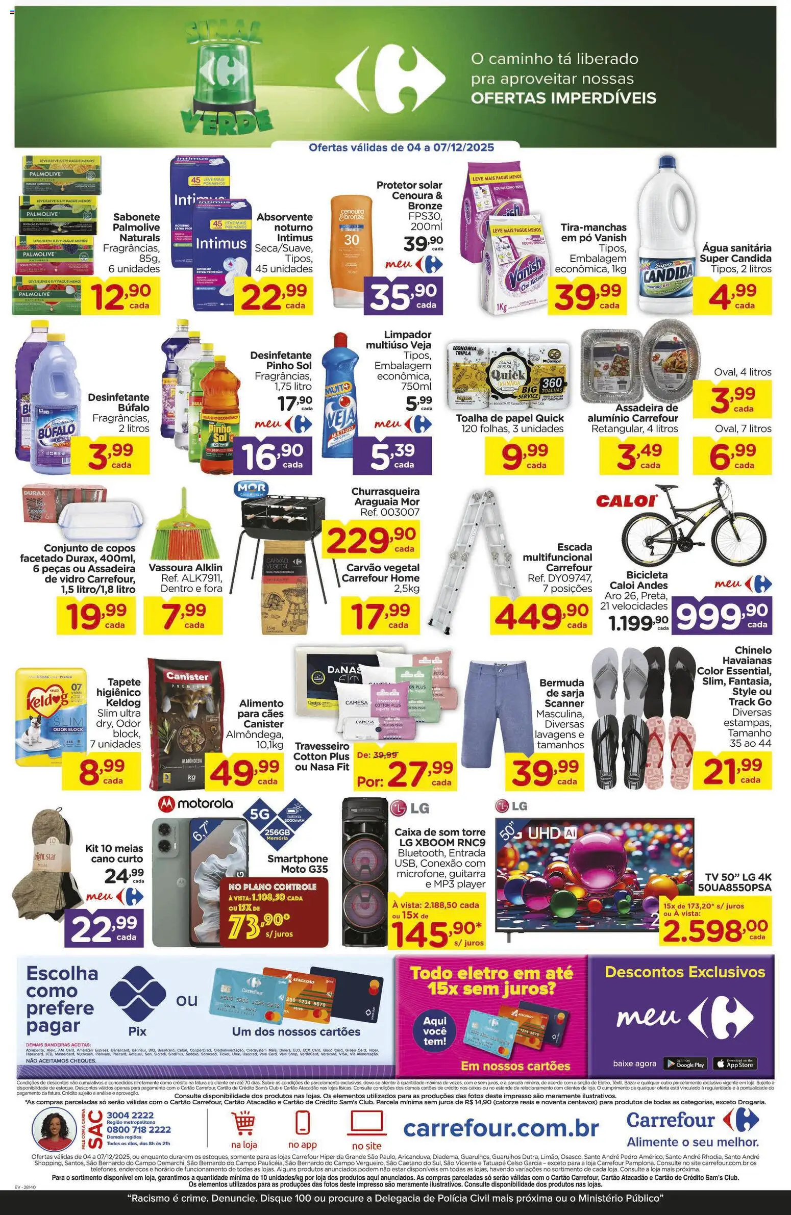 Carrefour Folheto - válido de 04.12.2025 | Página: 3 | Produtos: Bicicleta, Tapete, Copos, Água sanitária