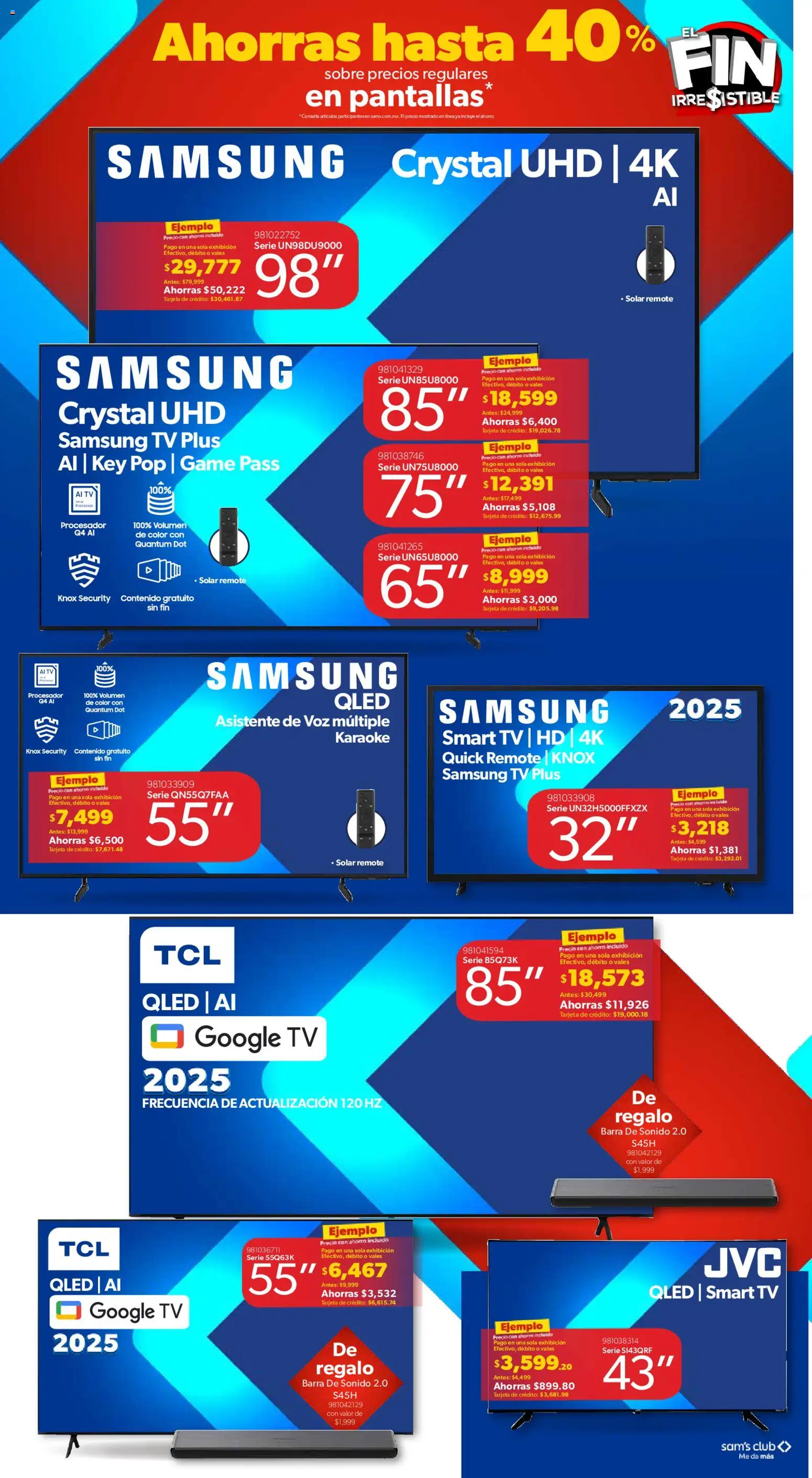 Nuevas ofertas de Sam's Club válidas en toda la República Mexicana desde el 04.11.2025. ¡Encuentra las mejores ofertas en Sam's Club Buen Fin! | Página: 4 | Productos: Pantallas, Barra, Sobre