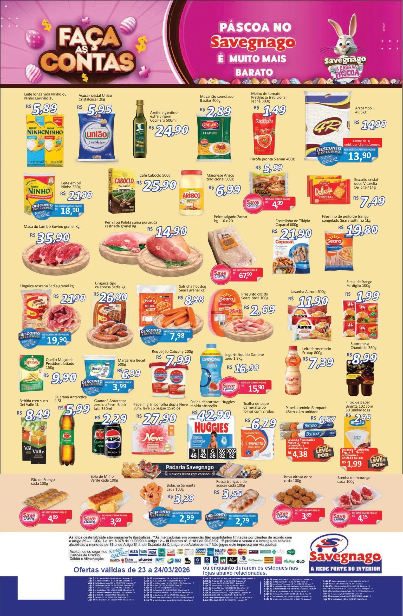 Savegnago Folheto - válido de 23.03.2026 | Página: 2 | Produtos: Molho de tomate, Leite, Tilápia, Macarrão