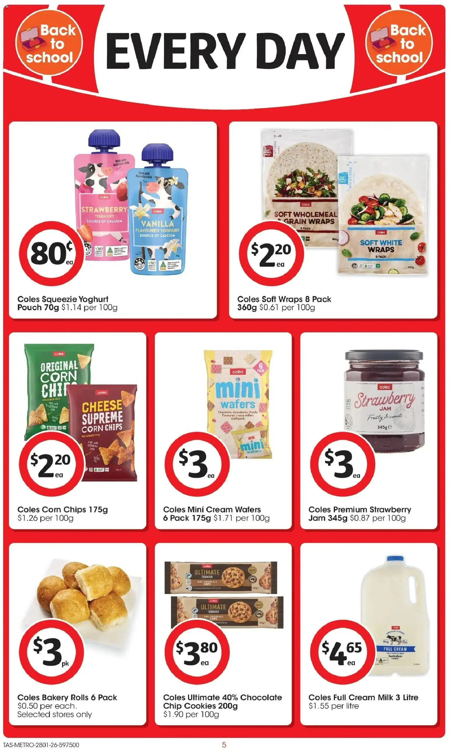Coles catalogue - valid from 28.01.2026 | Page: 5 | Products: Milk, Yoghurt, Chips, Bakery