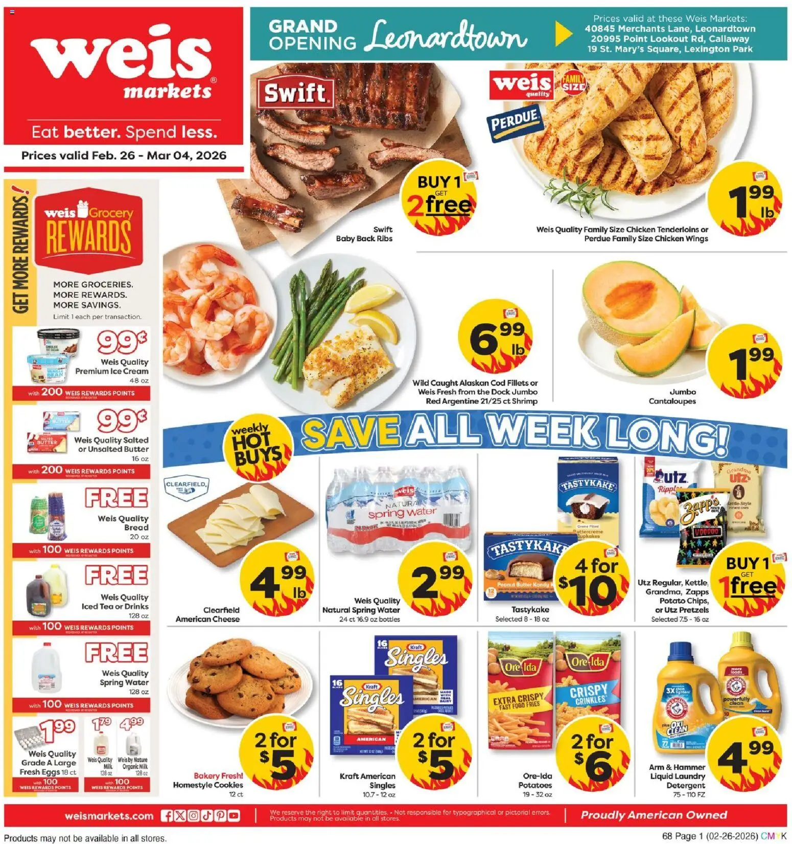 Weis Grand Opening Leonardtown - valid from 26.02.2026 | Page: 1 | Products: Bakery, Detergent, Cookies, Water
