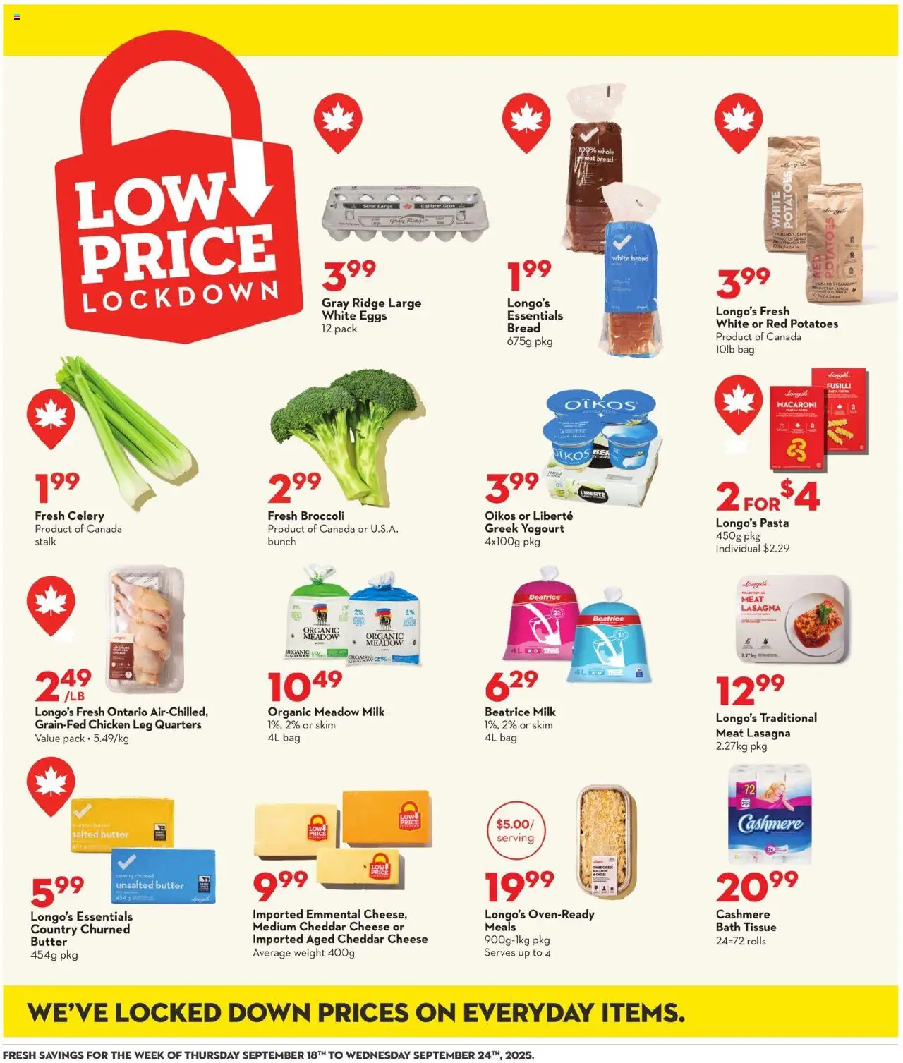 Longo's flyer valid from 18.09.2025 | Page: 18 | Products: Pasta, Bag, Ridge, Cheese