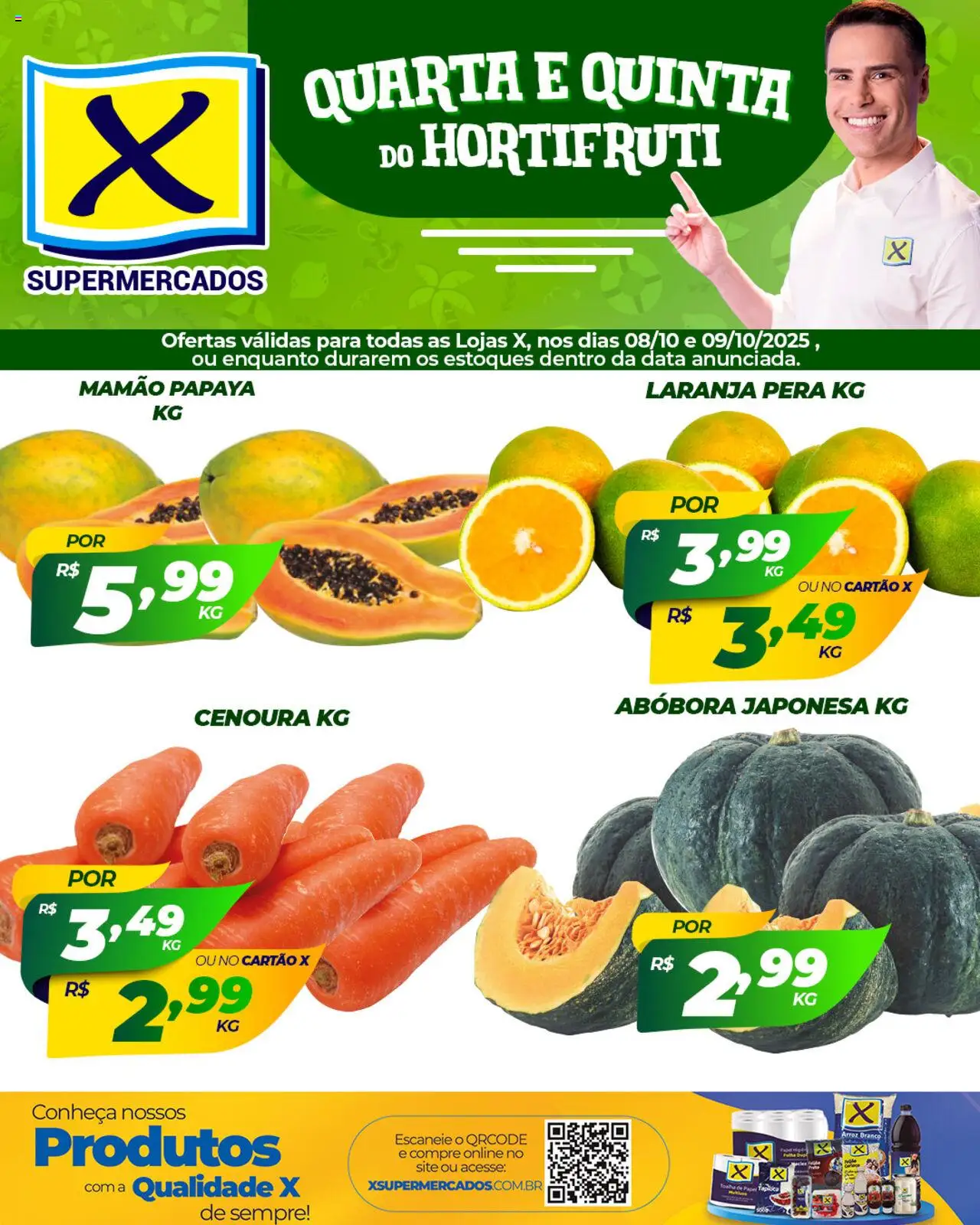 X Supermercados Folheto - válido de 08.10.2025 | Página: 2 | Produtos: Pera, Abóbora, Tapioca, Mamão
