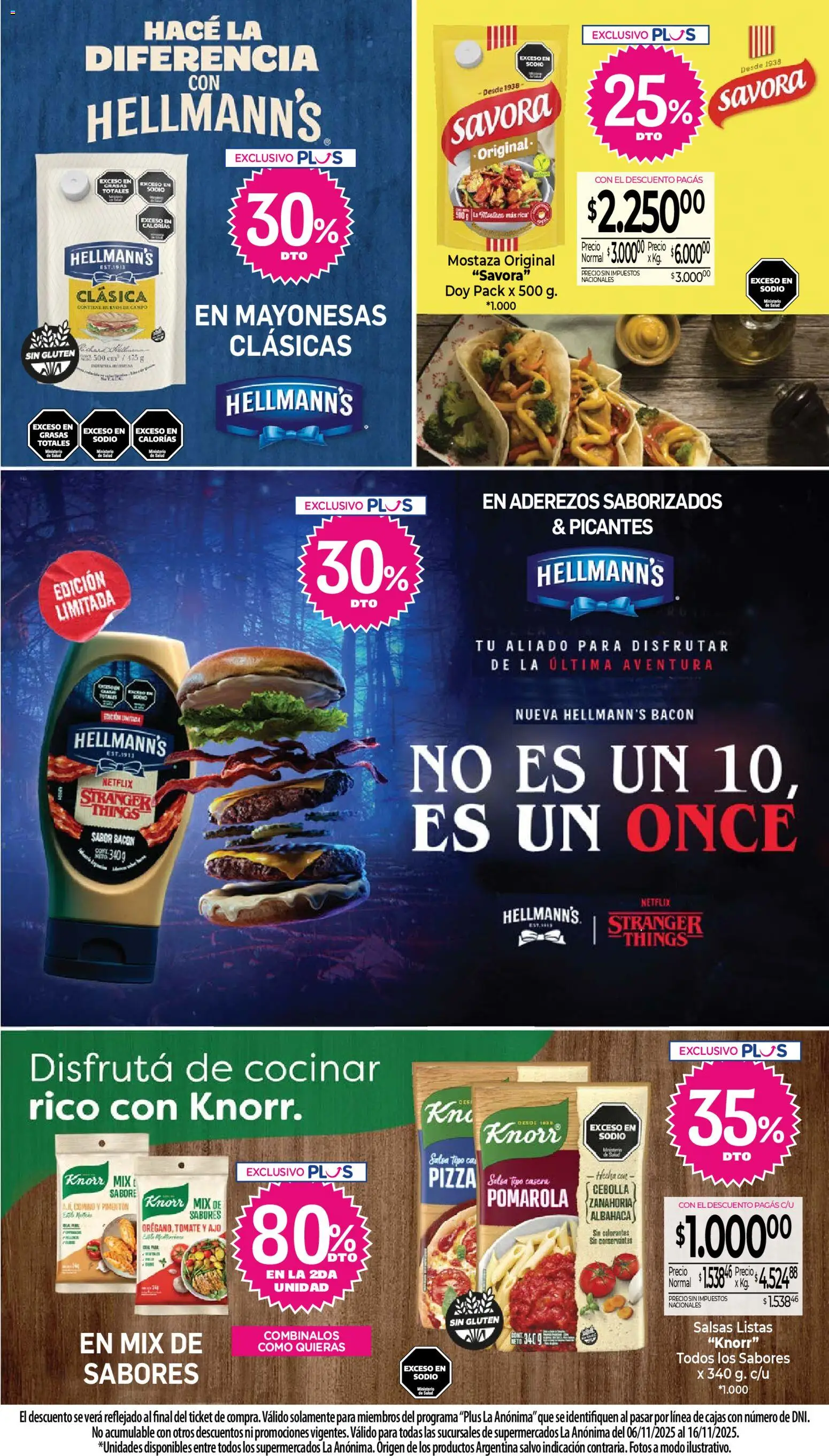 La Anonima catálogo │ válido desde el 06.11.2025 | Página: 23 | Productos: Cebolla, Ajo, Pizza, Zanahoria