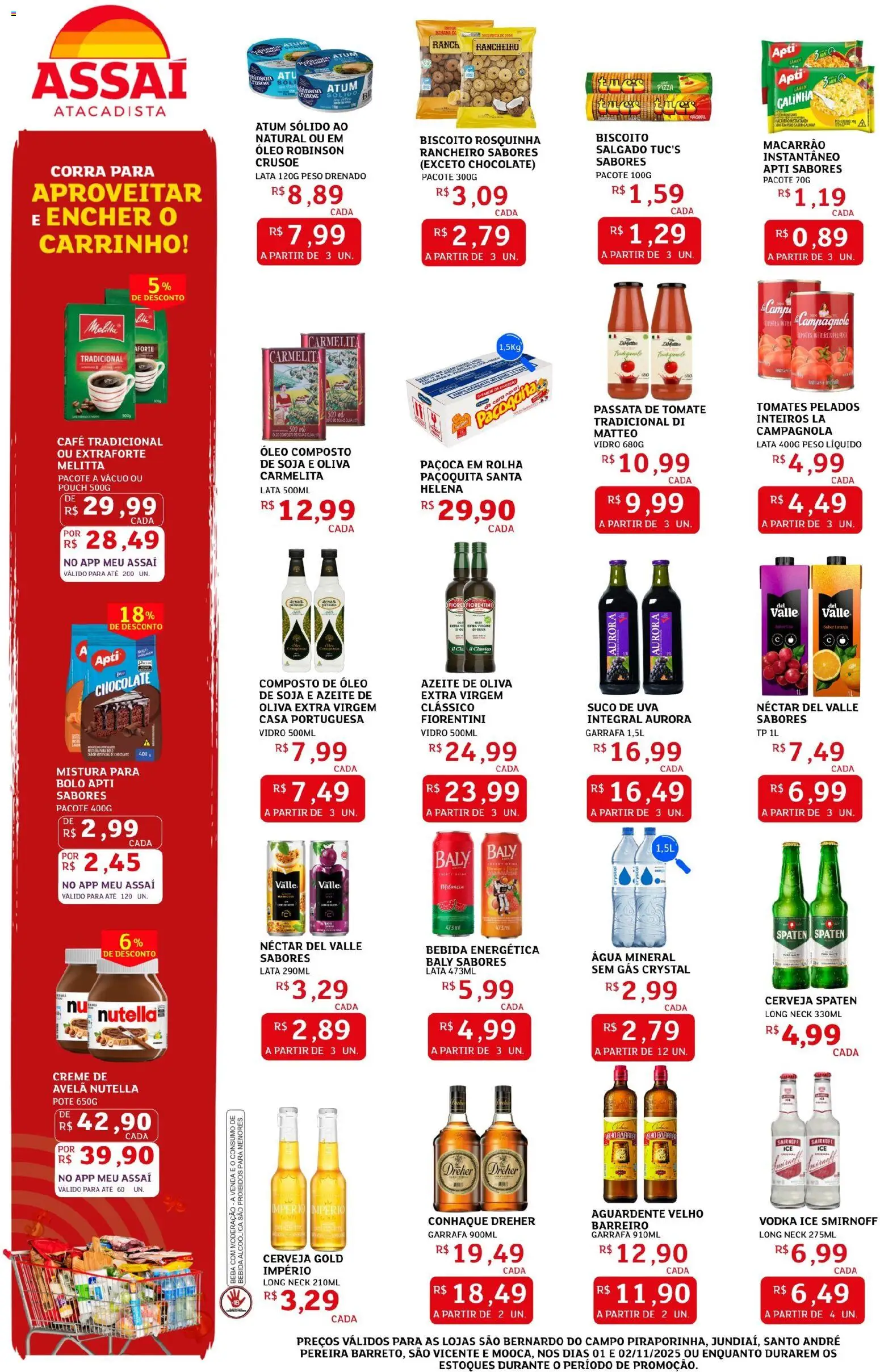 Assaí Atacadista Folheto - válido de 01.11.2025 | Página: 2 | Produtos: Biscoito, Conhaque, Suco, Carrinho