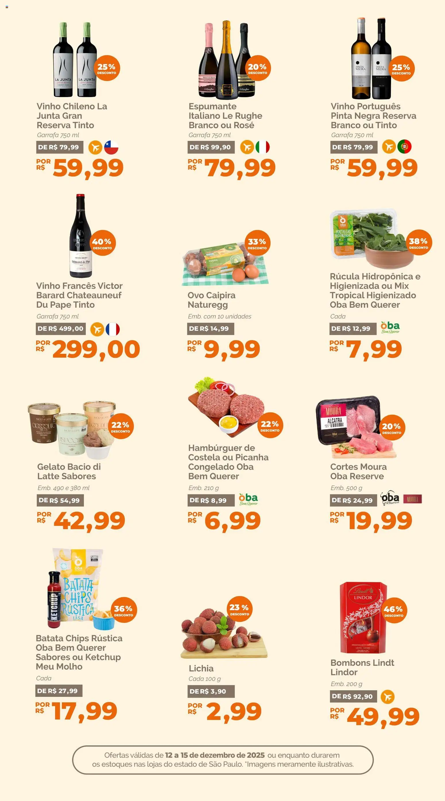 Oba Hortifruti Folheto - válido de 12.12.2025 | Página: 6 | Produtos: Lichia, Picanha, Vinho, Hambúrguer