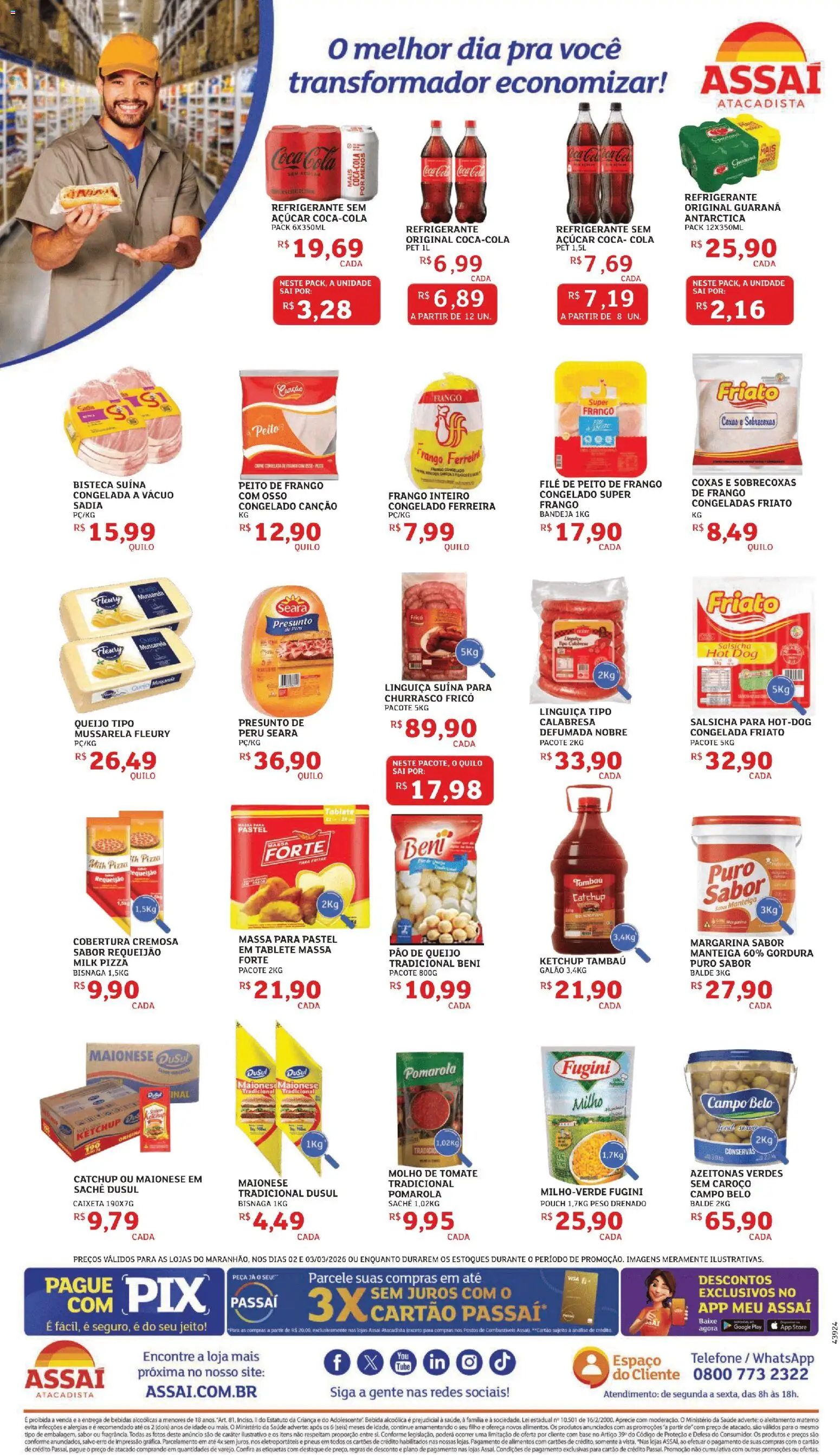 Assaí Atacadista Folheto - válido de 02.03.2026 | Página: 2 | Produtos: Pó, Molho de tomate, Cola, Carne