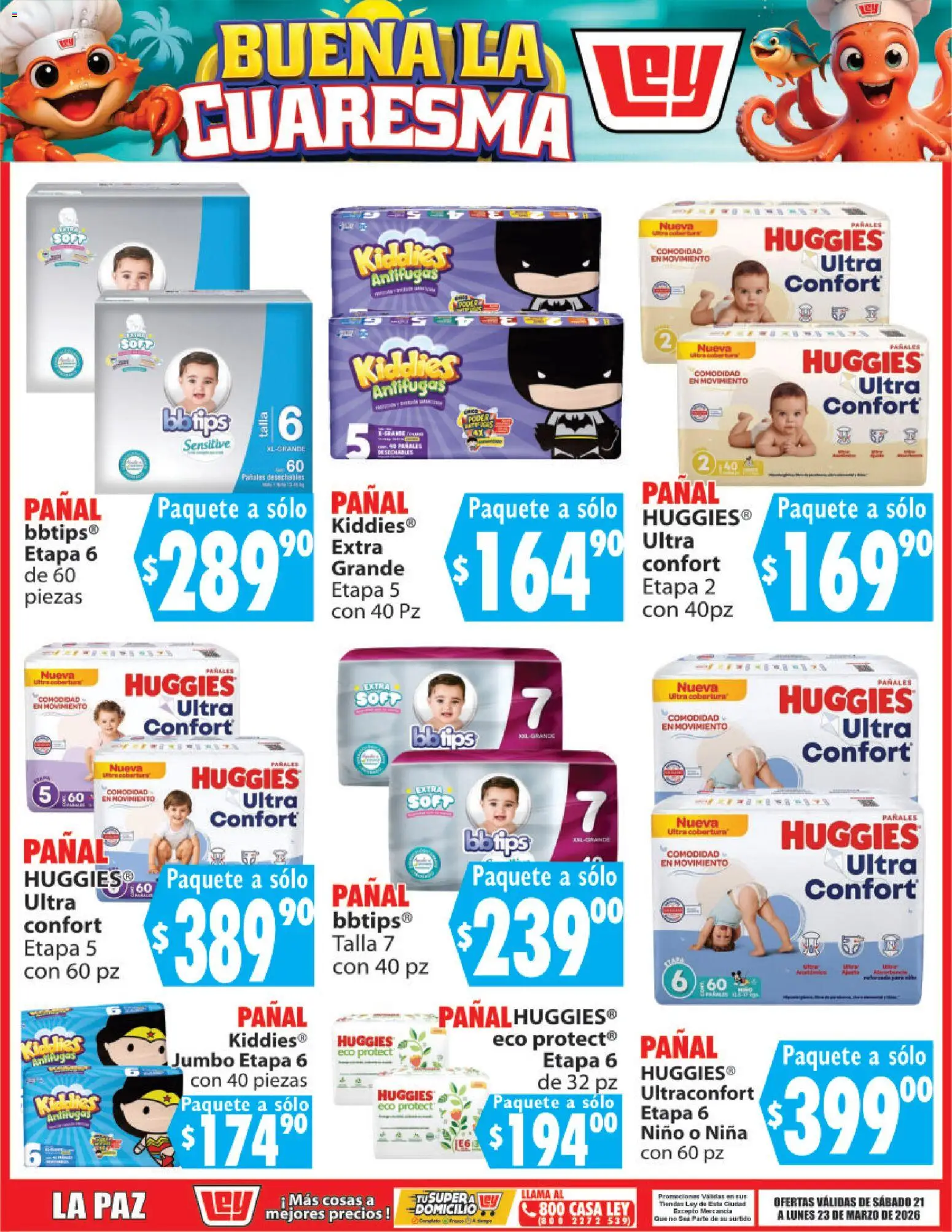 Nuevas ofertas de Casa Ley válidas en toda la República Mexicana desde el 21.03.2026. ¡Encuentra las mejores ofertas en Casa Ley folleto Buena la Cuaresma! | Página: 10 | Productos: Pañales