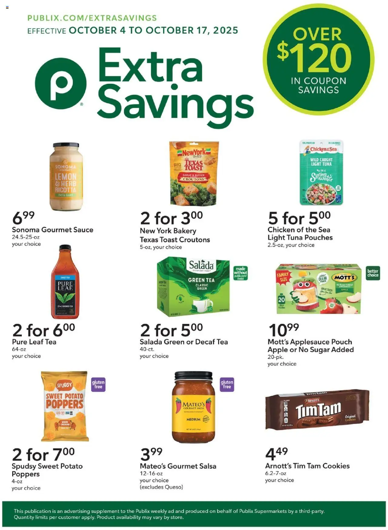Publix Extra Savings - valid from 04.10.2025 | Page: 1 | Products: Butter, Pasta, Cookies, Garlic
