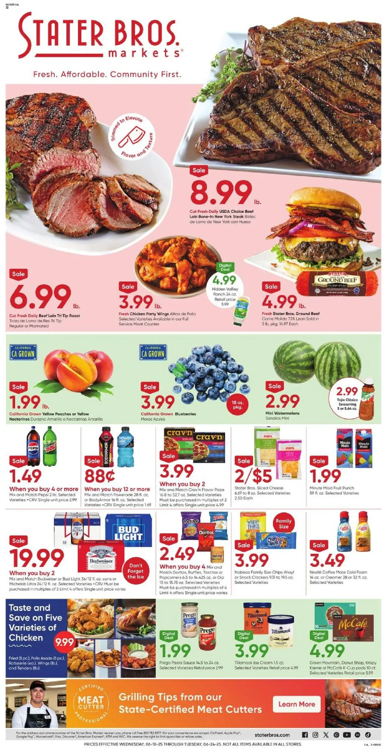 Stater Bros Weekly Ad - valid from 18.06.2025 | Page: 1 | Products: Coffee, Cream, Blueberries, Phone