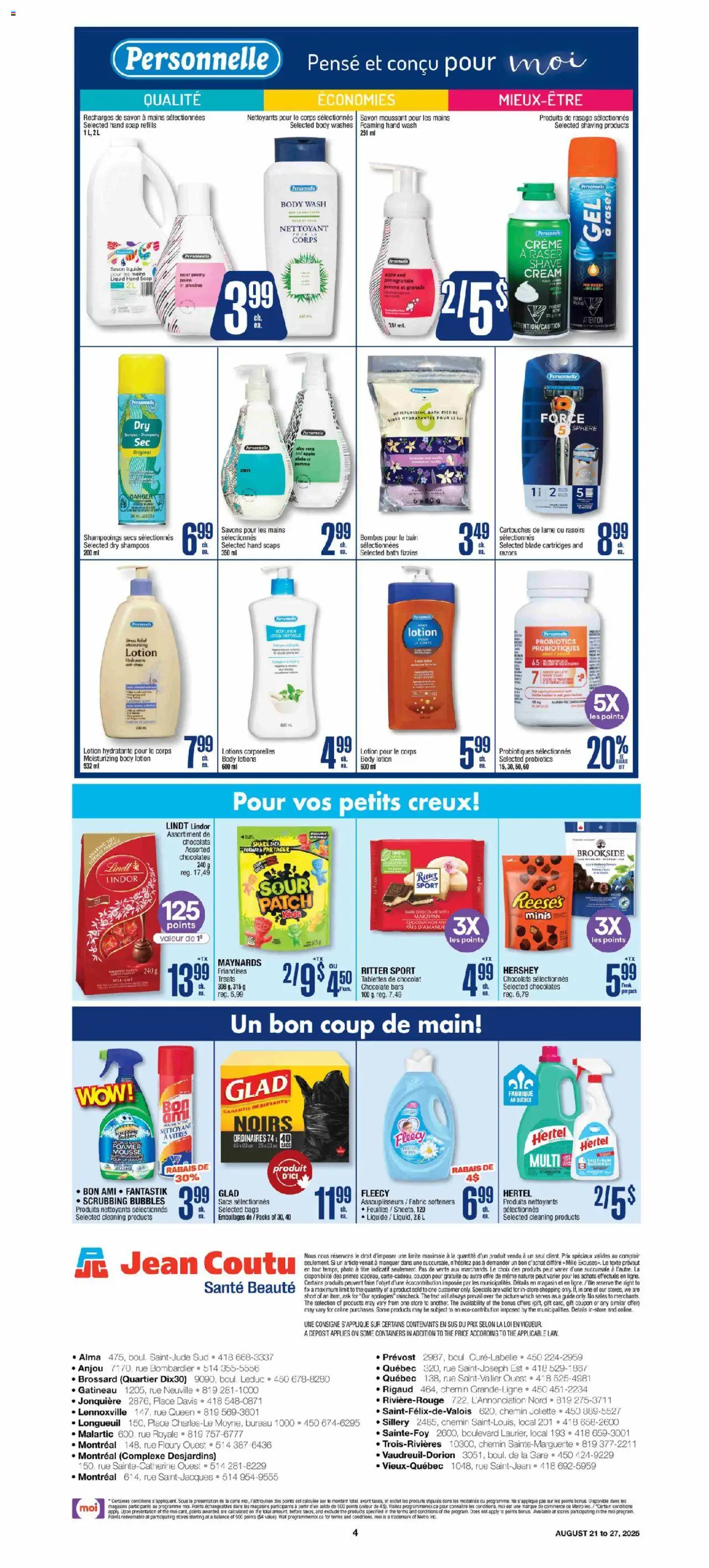 Jean Coutu flyer valid from 21.08.2025 | Page: 4 | Products: Cream, Body wash, Bath, Chocolate