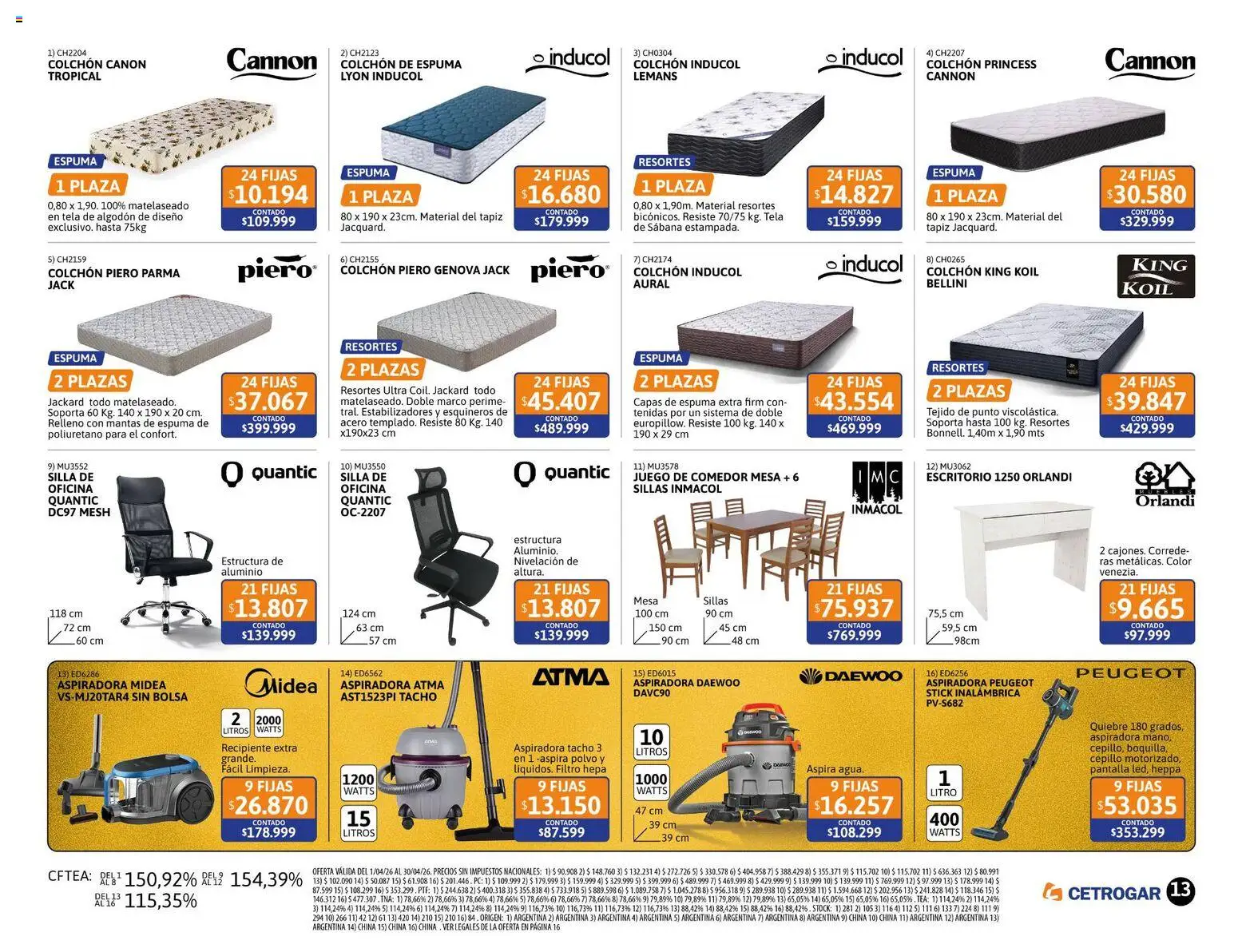Cetrogar catálogo │ válido desde el 01.04.2026 | Página: 13 | Productos: Algodón, Escritorio, Colchón, Polvo