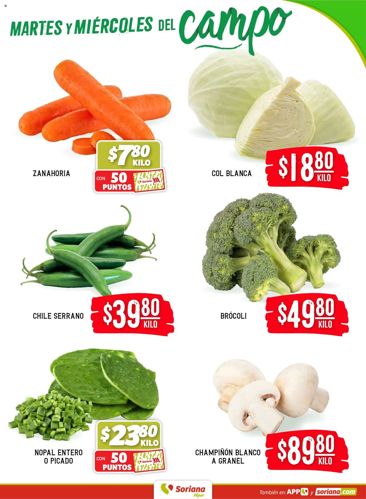 Nuevas ofertas de Soriana válidas en toda la República Mexicana desde el 24.02.2026. ¡Encuentra las mejores ofertas en Soriana - Martes y Miércoles del Campo Híper: Nuevo León, Ciudad Victoria y Tampico! | Página: 3 | Productos: Brocoli, Col, Zanahoria
