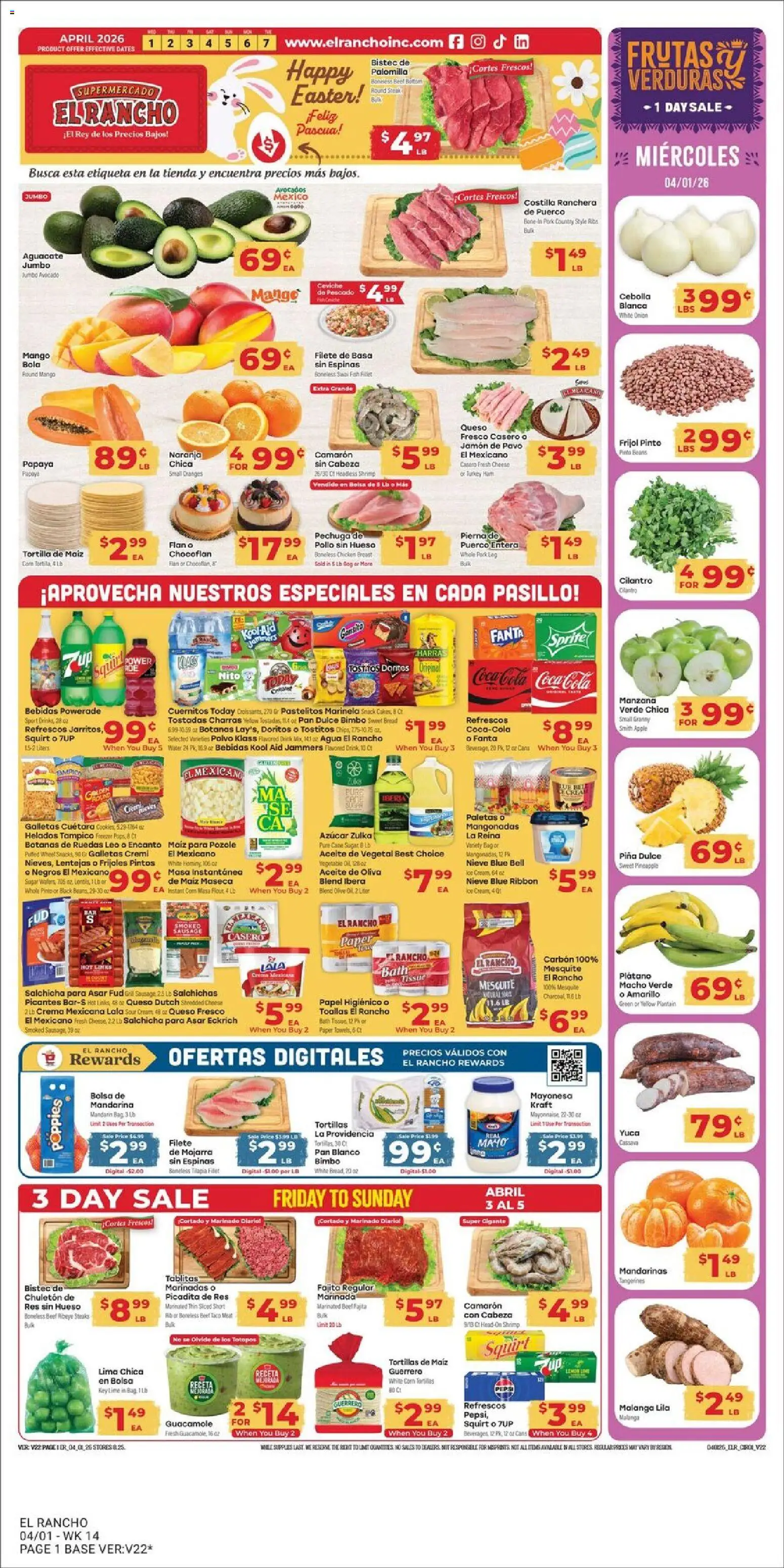 El Rancho Weekly Ad - valid from 01.04.2026 | Page: 1 | Products: Cheese, Pork, Beef, Mayonnaise