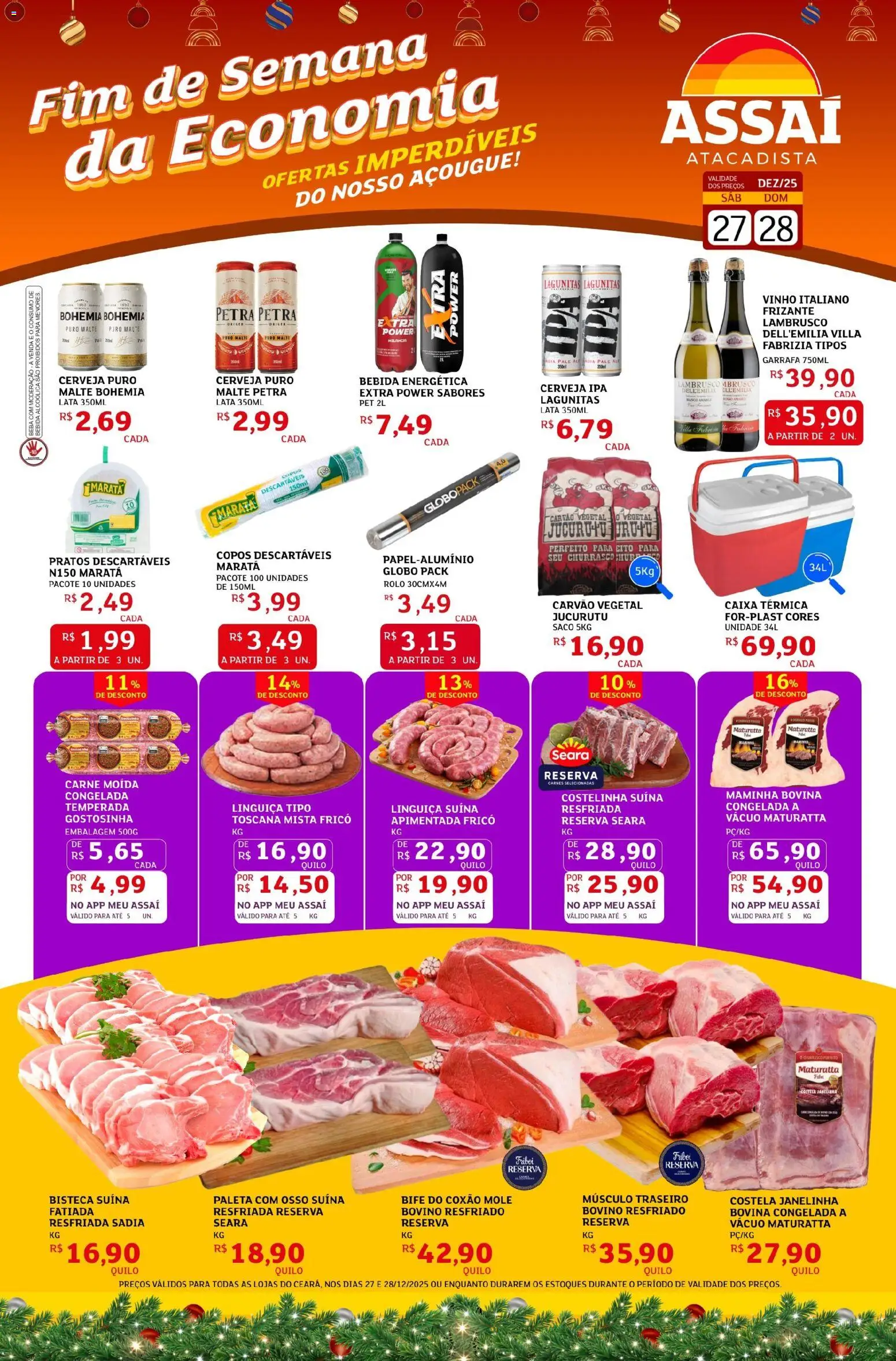 Assaí Atacadista Folheto - válido de 27.12.2025 | Página: 1 | Produtos: Carvão vegetal, Banco, Copos descartáveis, Carne moída