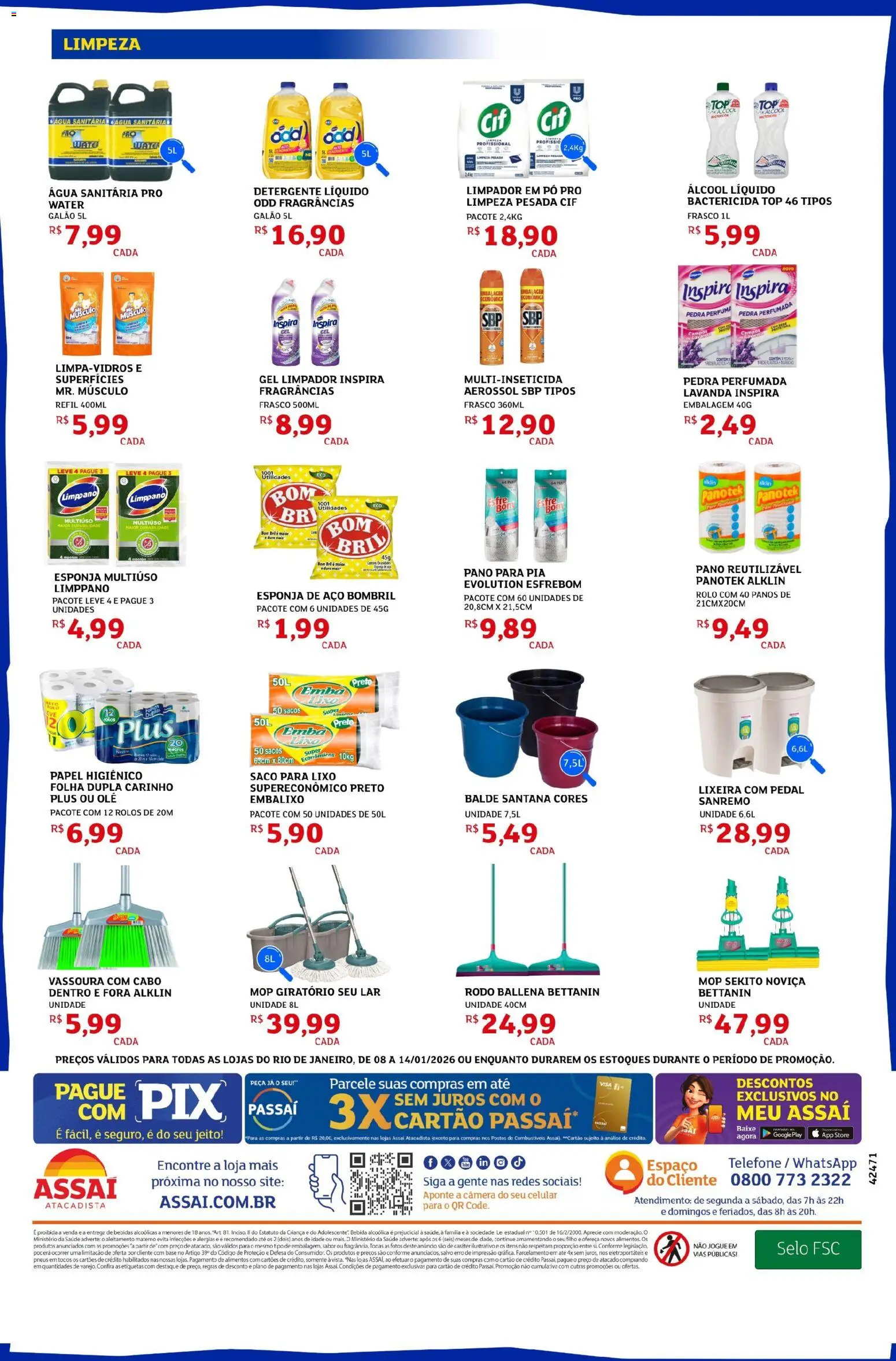 Assaí Atacadista Folheto - válido de 08.01.2026 | Página: 4 | Produtos: Saco para lixo, Pó, Detergente, Balde