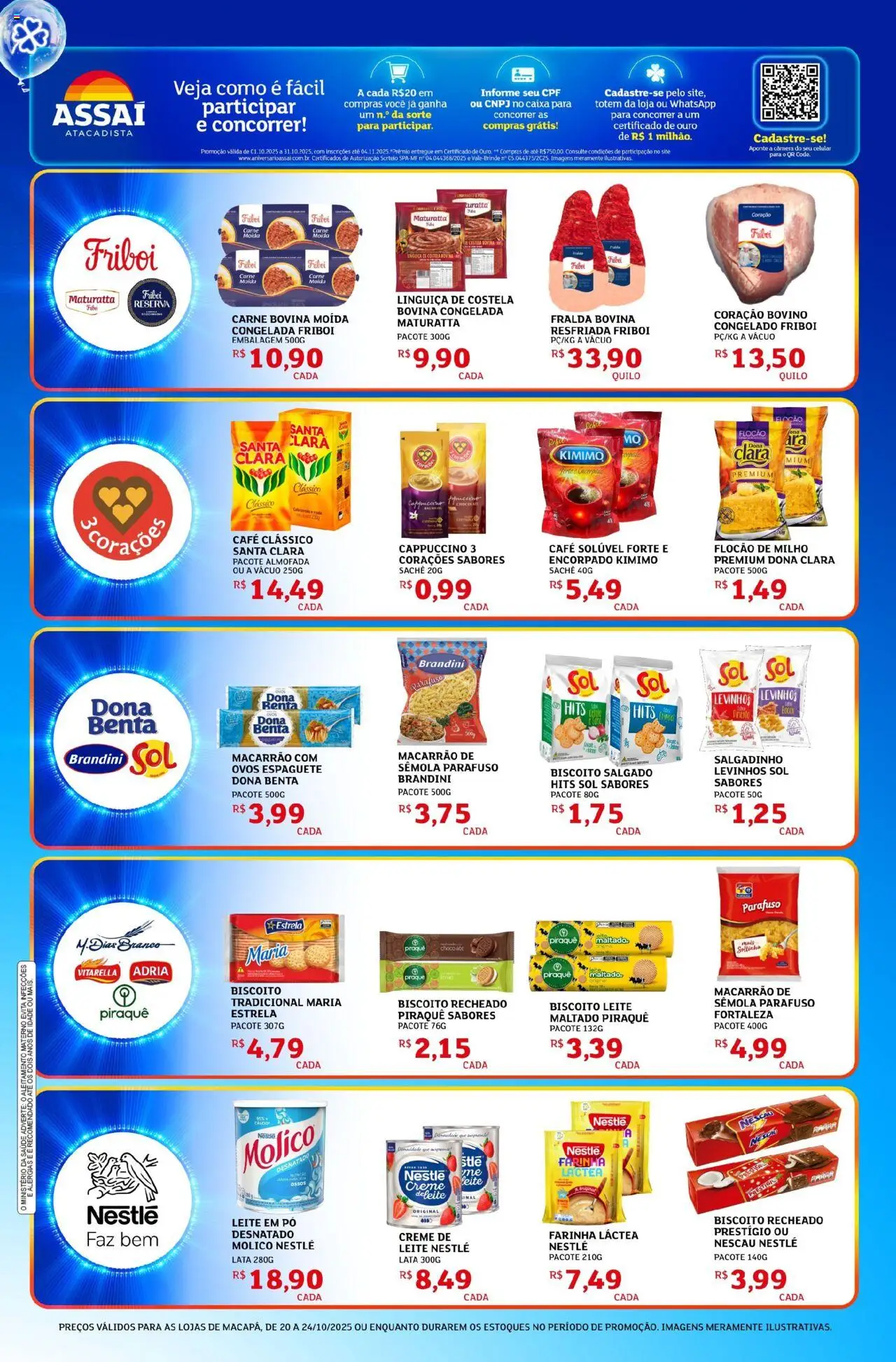 Assaí Atacadista Folheto - válido de 20.10.2025 | Página: 3 | Produtos: Farinha láctea, Caixa, Creme, Biscoito recheado