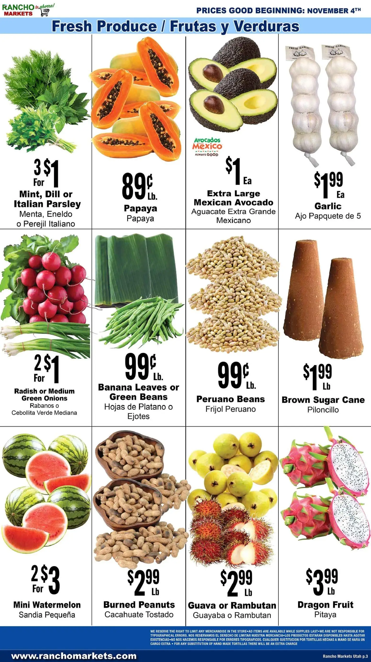 Rancho Markets Weekly Ad - valid from 04.11.2025 | Page: 3 | Products: Garlic, Watermelon, Parsley, Dill