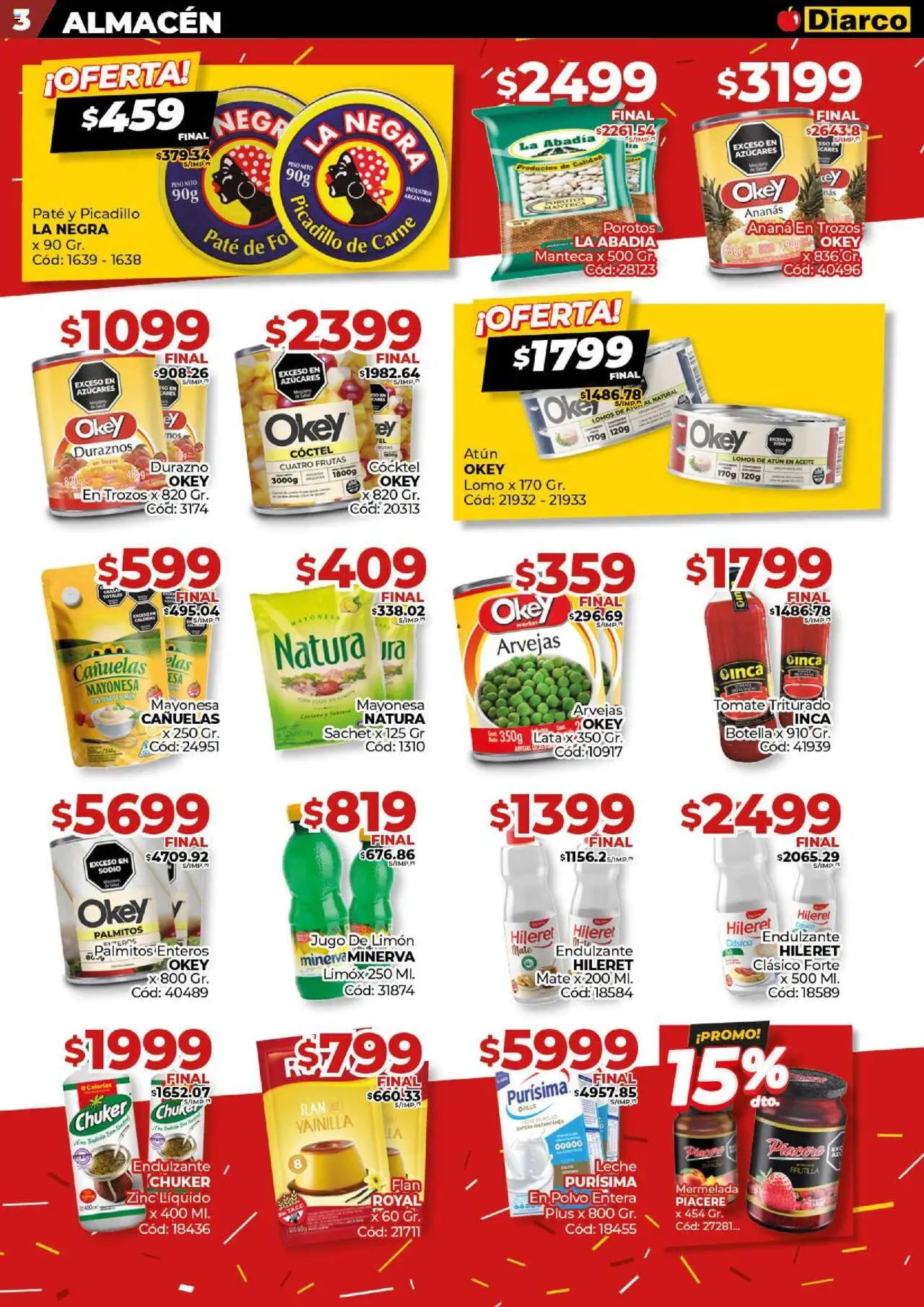 Diarco ofertas │ válido desde el 04.08.2025 | Página: 3 | Productos: Mayonesa, Palmitos, Mermelada, Picadillo
