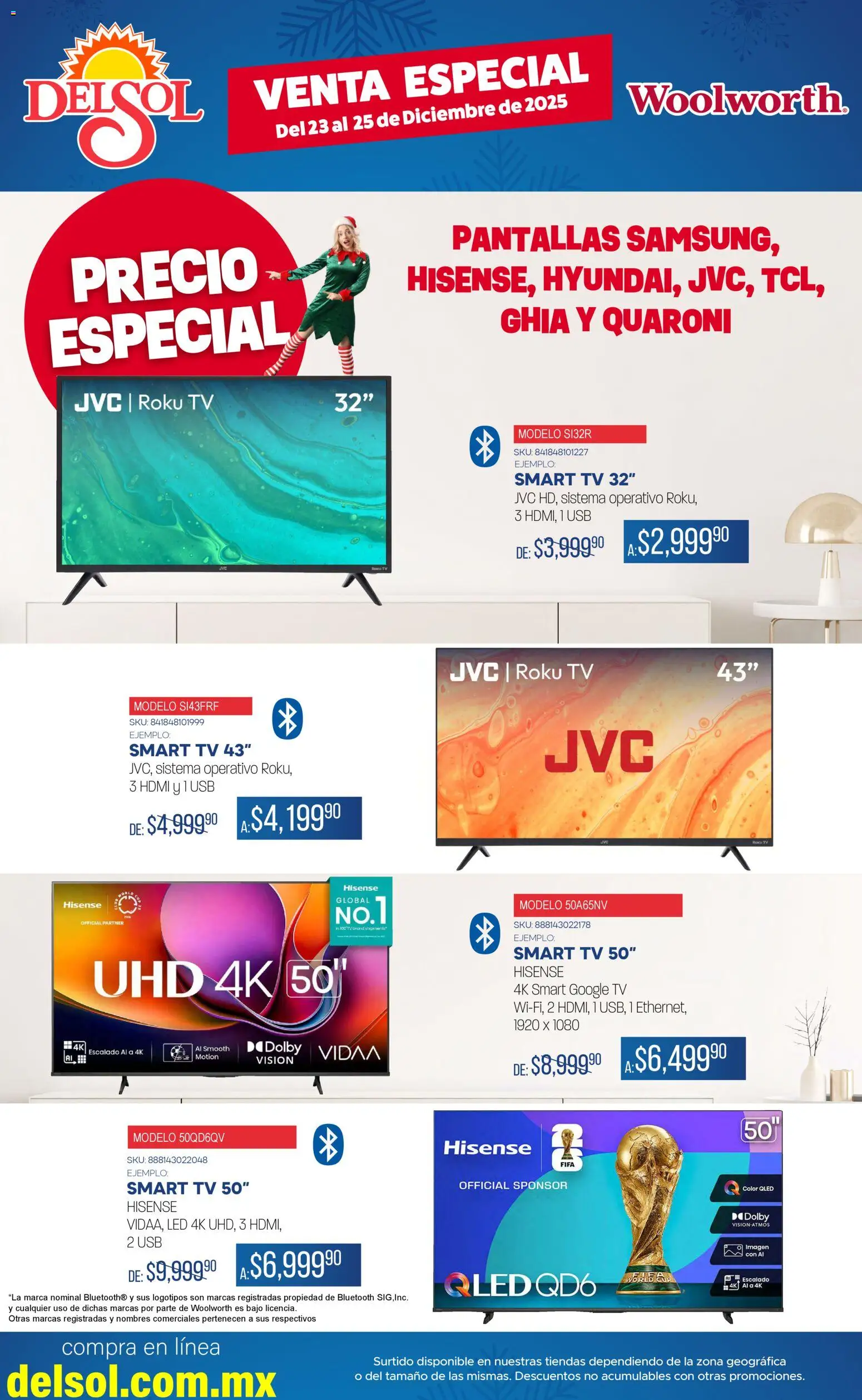 Nuevas ofertas de Del Sol y Woolworth válidas en toda la República Mexicana desde el 23.12.2025. ¡Encuentra las mejores ofertas en Del Sol y Woolworth catálogo Venta Especial de Navidad 3! | Página: 8 | Productos: Usb, Pantallas
