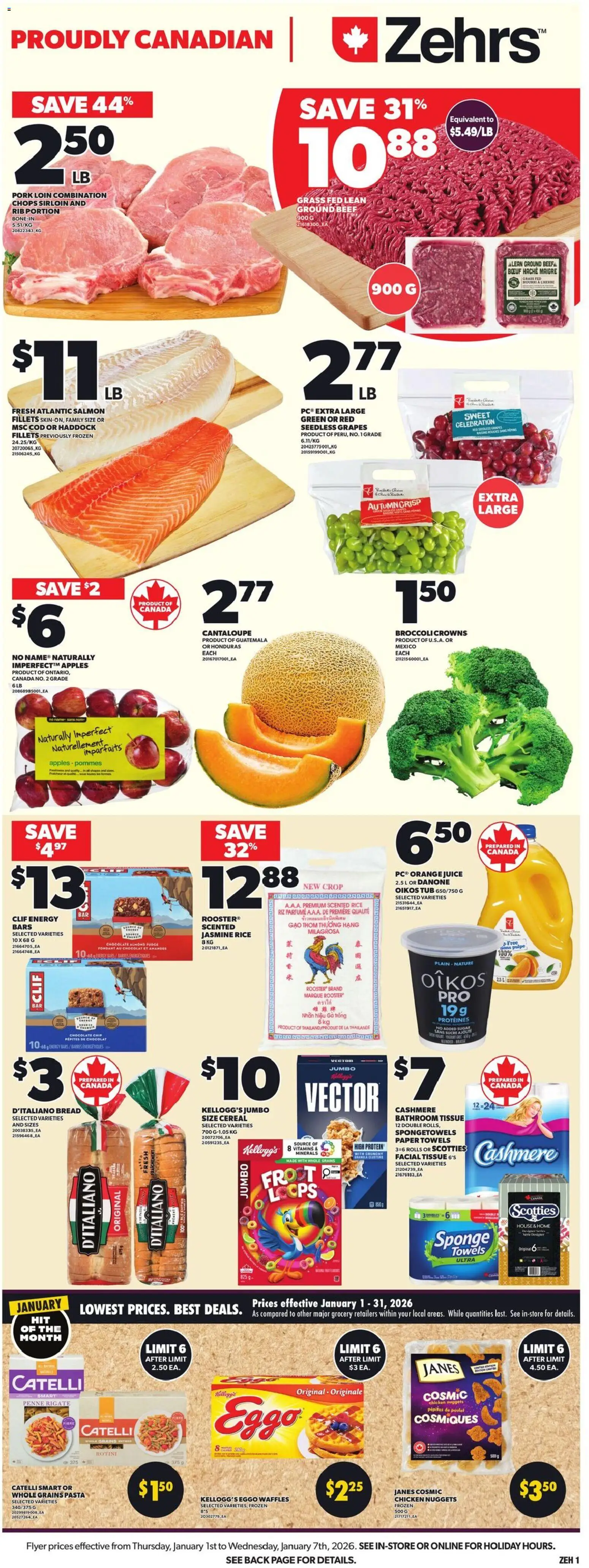 Zehrs flyer valid from 01.01.2026 | Page: 3 | Products: Beef, Sponge, Juice, Pork