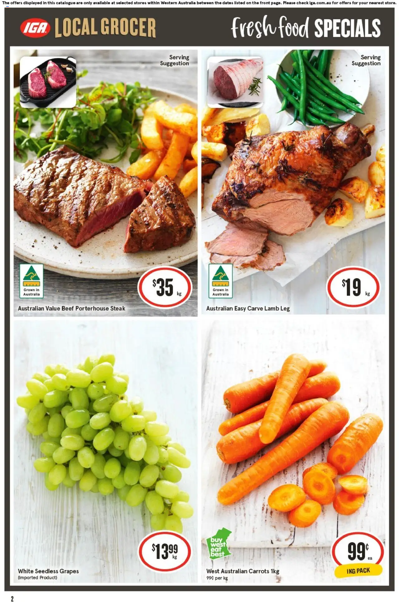 IGA catalogue - valid from 01.10.2025 | Page: 2 | Products: Lamb, Carrots, Steak, Grapes