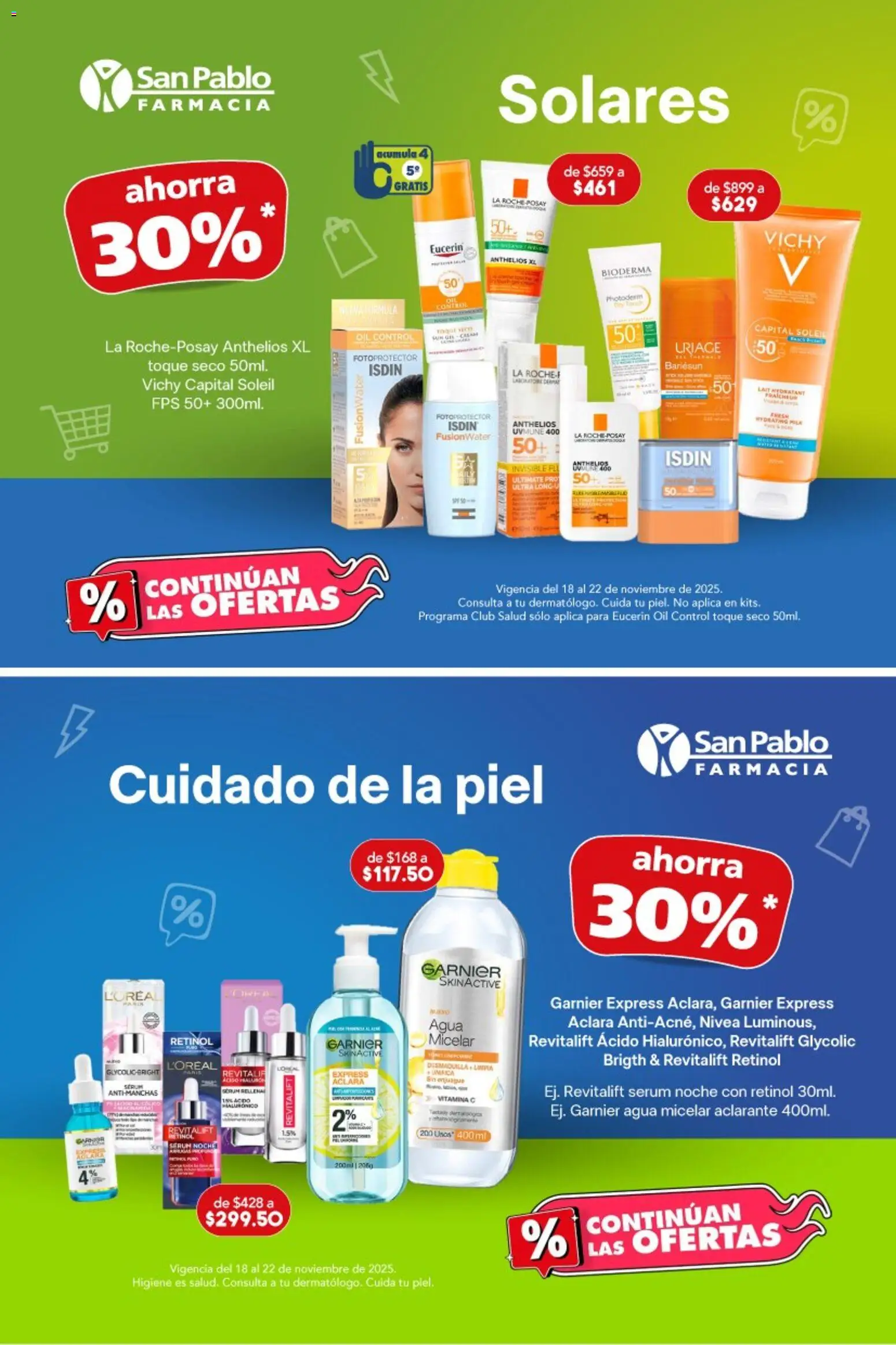 Nuevas ofertas de Farmacia San Pablo válidas en toda la República Mexicana desde el 18.11.2025. ¡Encuentra las mejores ofertas en Farmacia San Pablo catálogo! | Página: 3 | Productos: Serum, Agua, Aclarante, Agua micelar