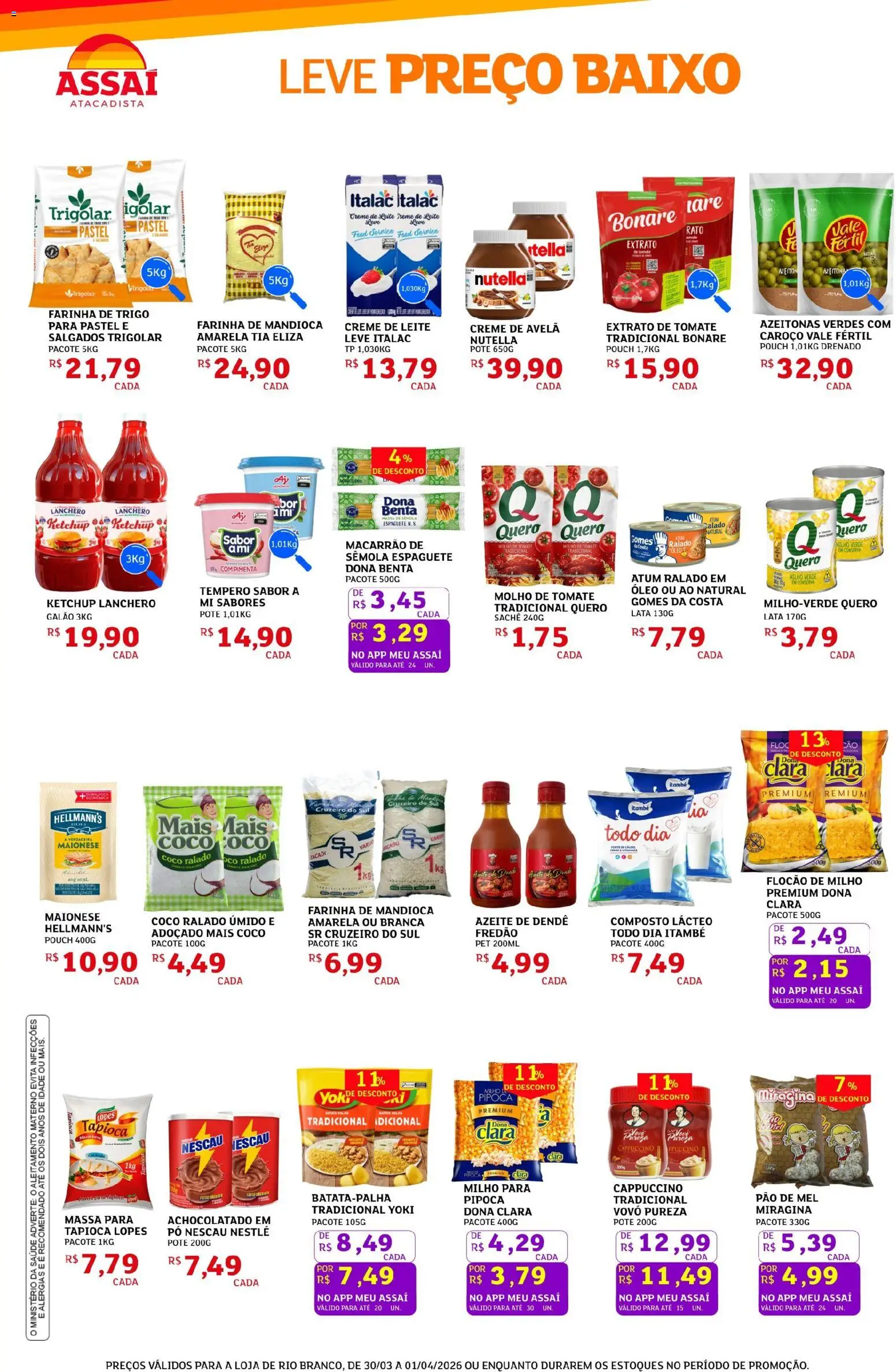 Assaí Atacadista Folheto - válido de 30.03.2026 | Página: 2 | Produtos: Pimenta, Pão, Massa, Creme de avelã
