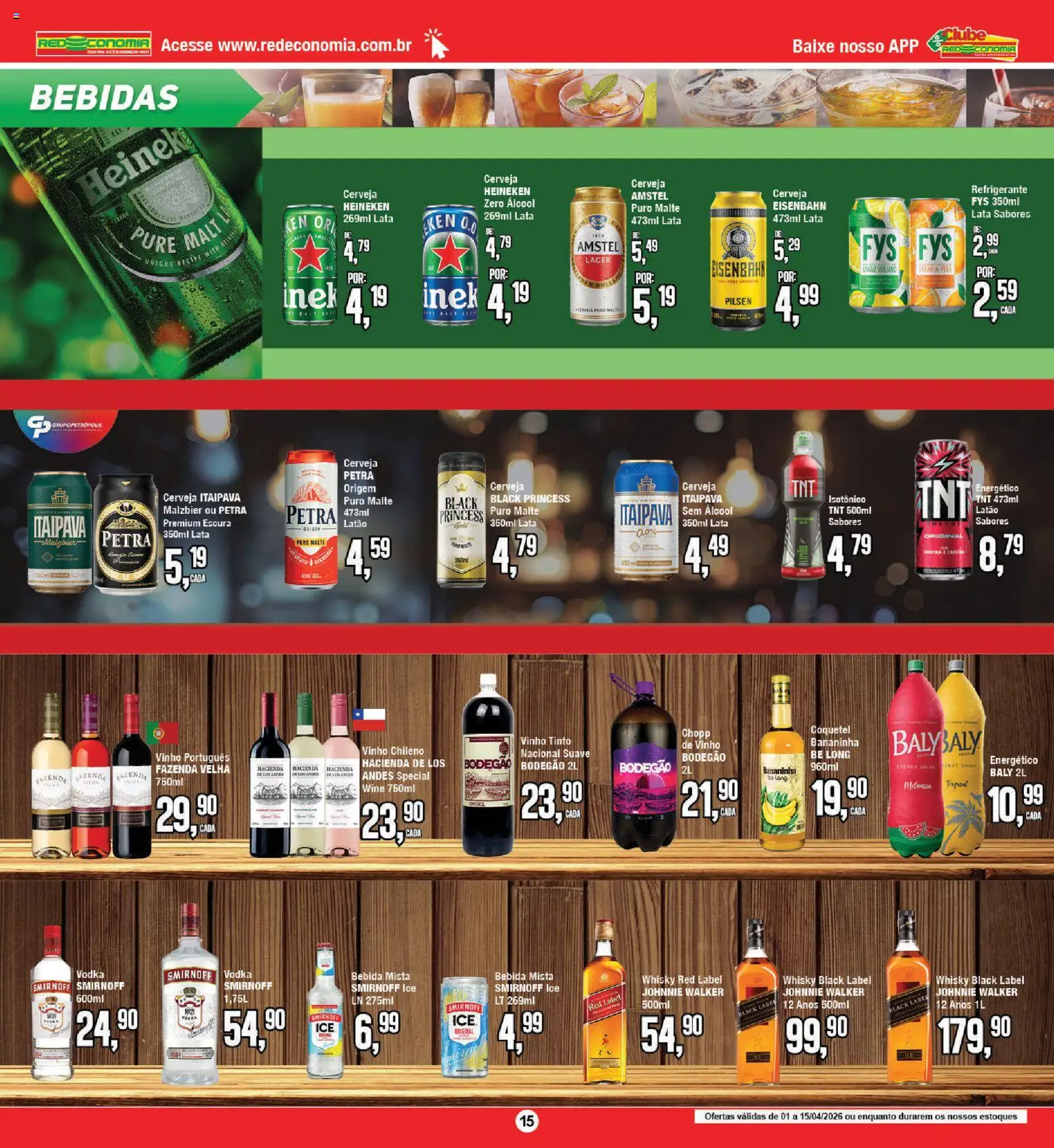 RedEconomia Folheto - válido de 01.04.2026 | Página: 15 | Produtos: Pera, Whisky, Whisky red label, Isotônico