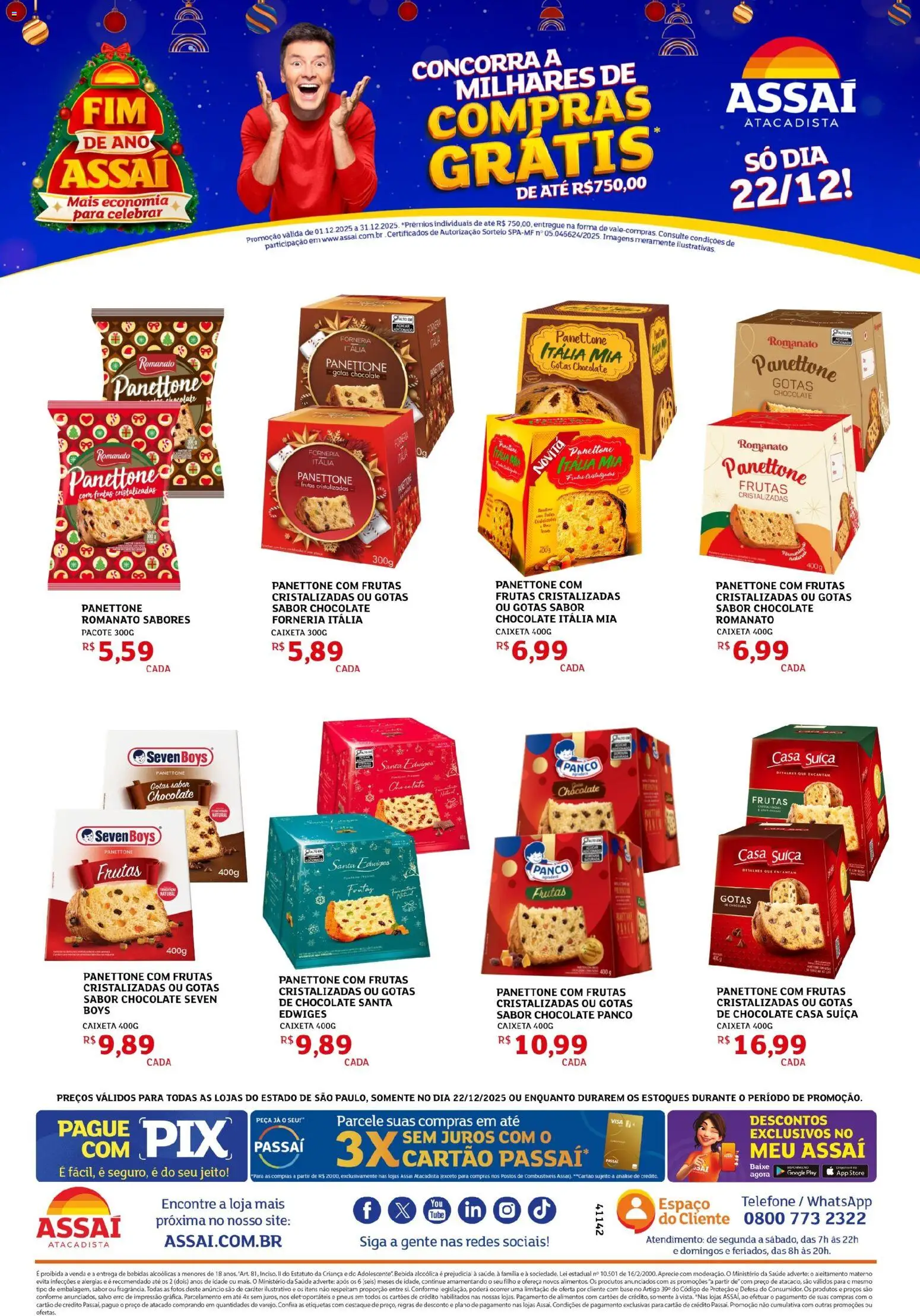 Assaí Atacadista Folheto - válido de 22.12.2025 | Página: 1 | Produtos: Panettone Itália Mia, Bebida, Telefone, Frutas cristalizadas