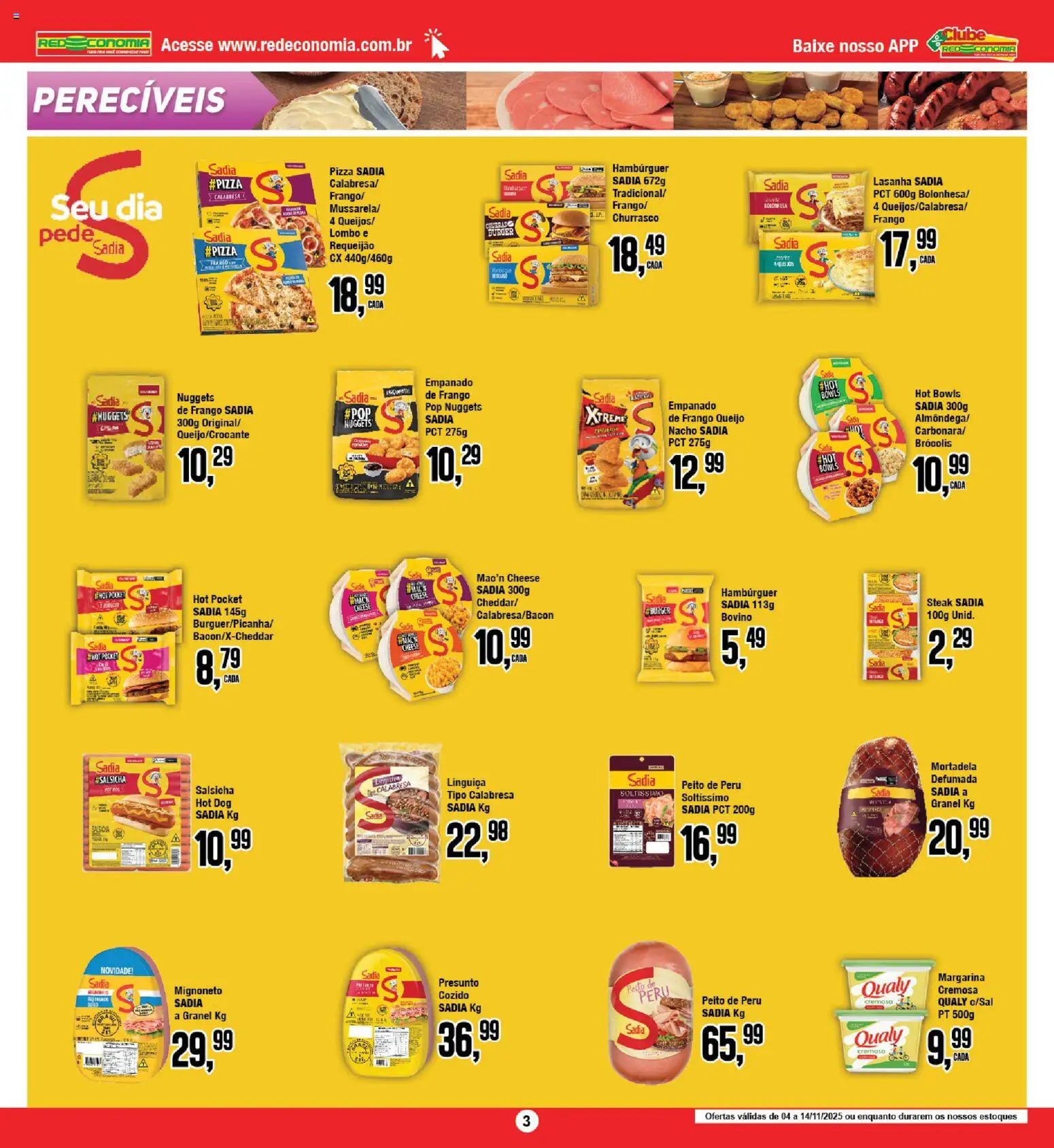 RedEconomia Folheto - válido de 14.11.2025 | Página: 3 | Produtos: Peito de peru, Hambúrguer, Lasanha, Margarina