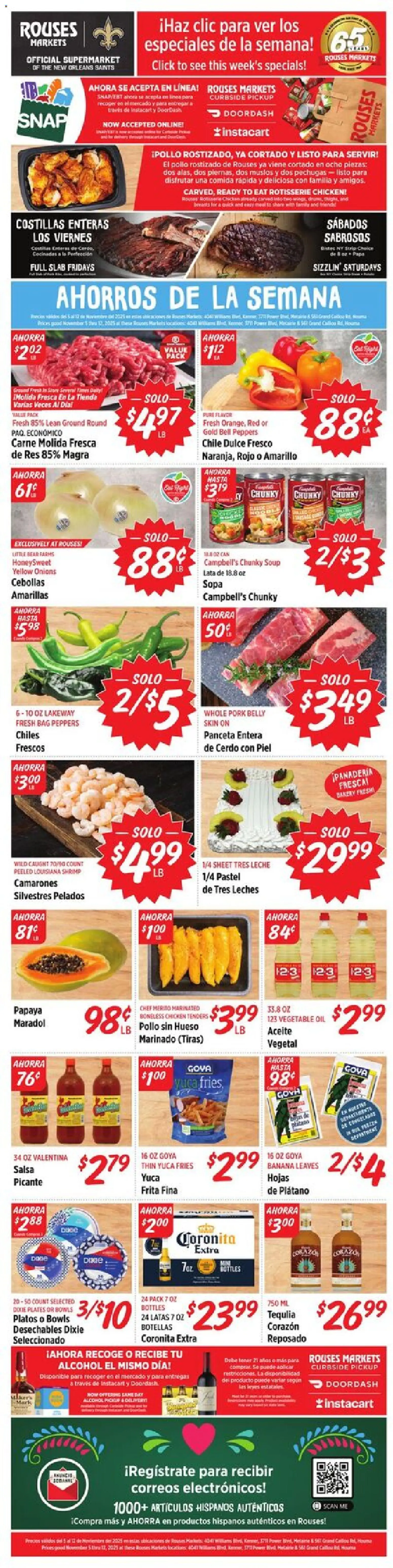Rouses Hispanic Ad - valid from 05.11.2025 | Page: 1 | Products: Peppers, Oil, Pork, Sheet